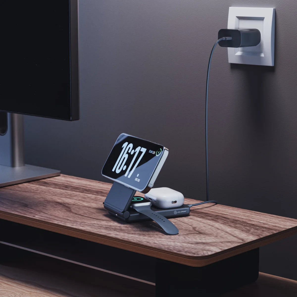 3-in-1 Wireless Charging Stand for iPhone, Android & AirPods - Fast Qi Charger for Phone, Earbuds & Watch | Perfect for Home, Office & Yoga Studio