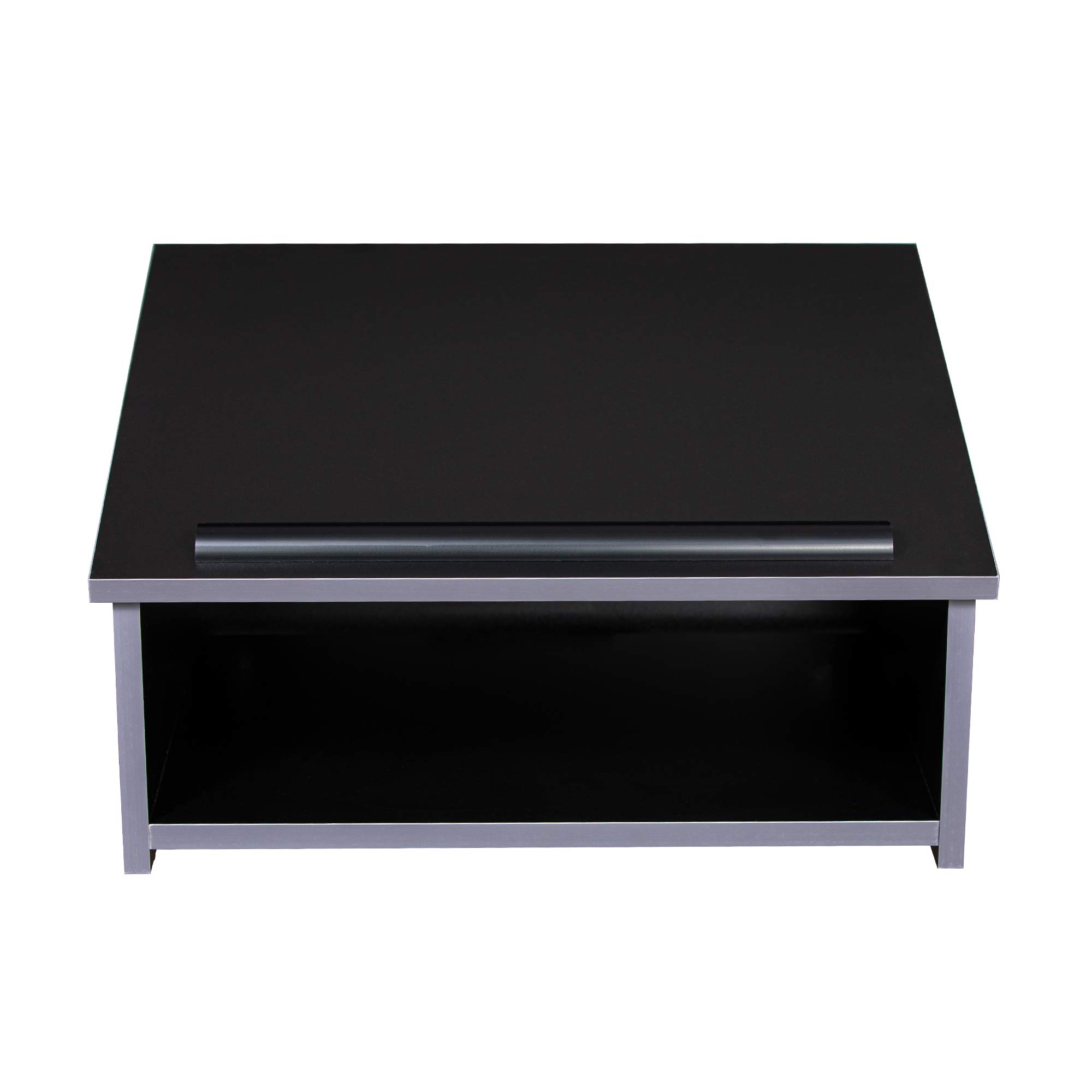 OEF Furnishings Portable Tabletop Lectern with Bookstop & Storage Shelf - Lightweight Adjustable Podium for Home Office, Church, School Presentations - Black