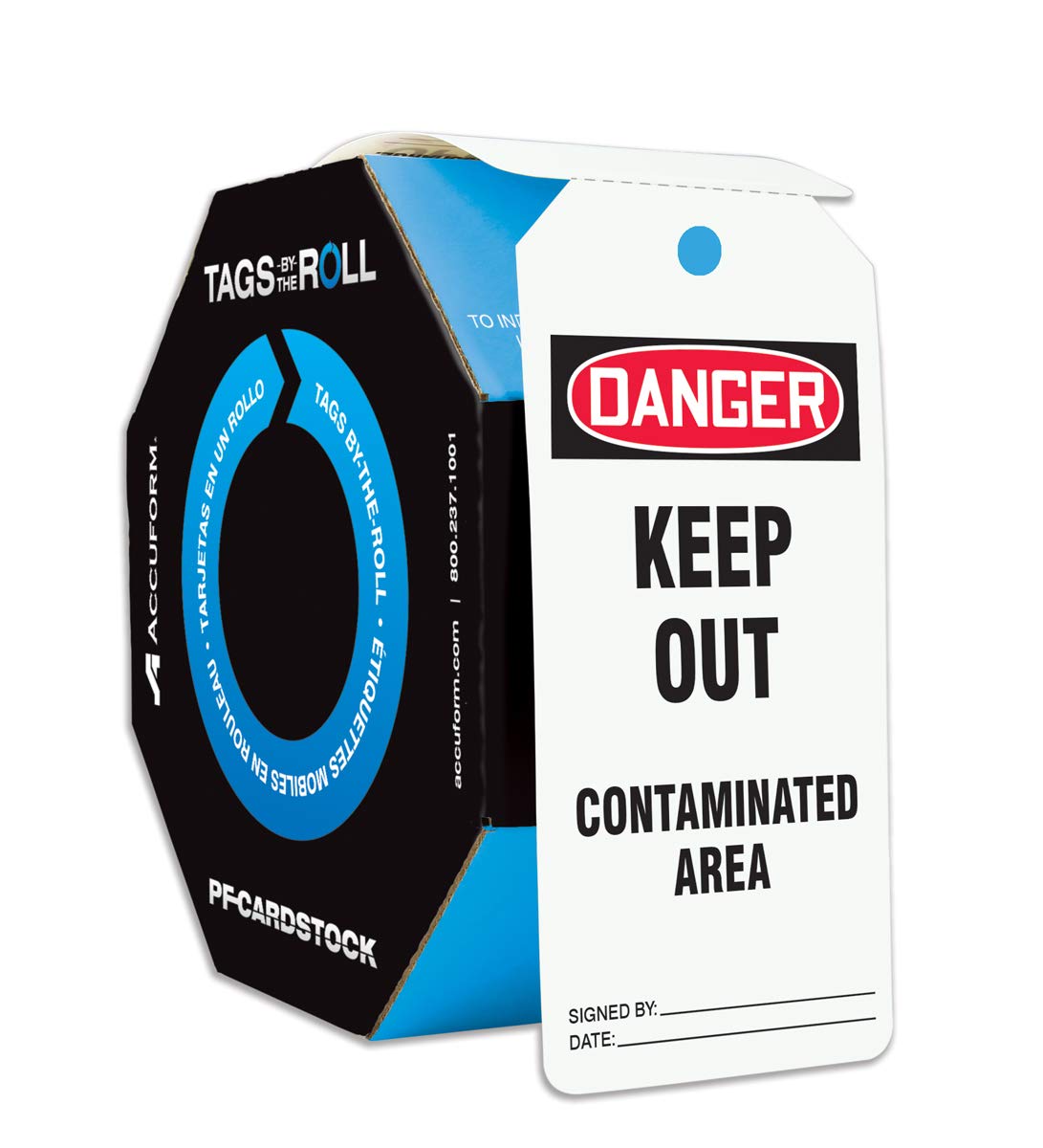 Accuform 100 Safety Tags by-The-Roll - OSHA Compliant 'Danger Keep Out Contaminated Area' Warning Signs | Waterproof PF-Cardstock, Tear-Resistant, 6.25