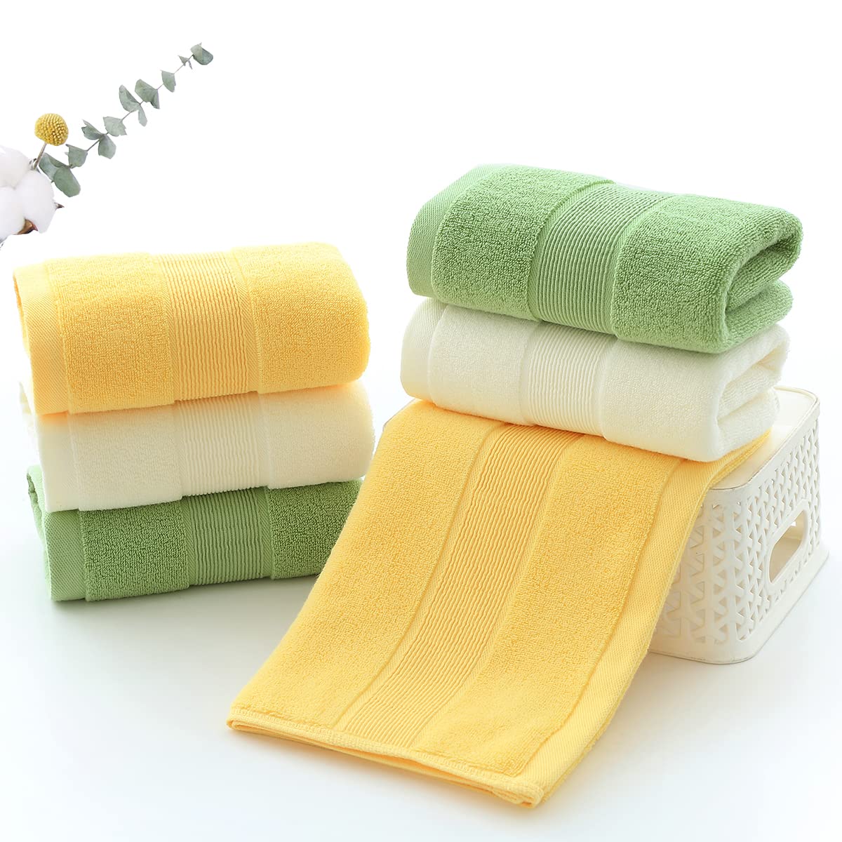 Premium Pidada Hand Towels Set of 2 - 100% Cotton, Ultra Absorbent & Soft Bath Towels for Bathroom, Kitchen & Gym - 13.8 x 29.5 Inches (Yellow) - Perfect for Spa, Guest Bath & Luxury Home Decor