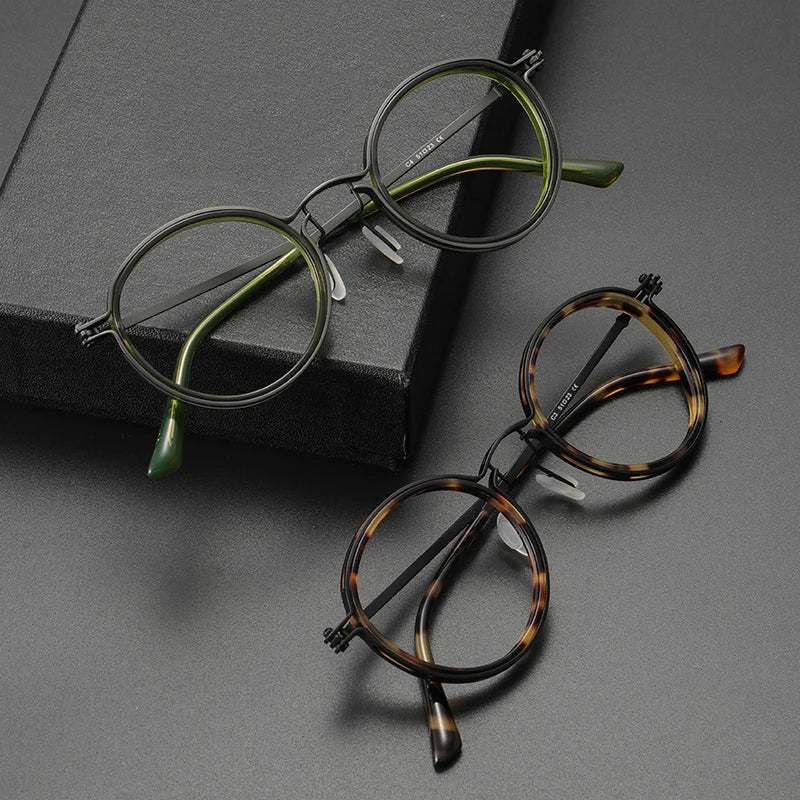 Stylish Unisex Black Titanium Acetate Round Eyeglasses - Lightweight & Durable Frame for Men & Women - Perfect for Reading, Work, and Everyday Fashion