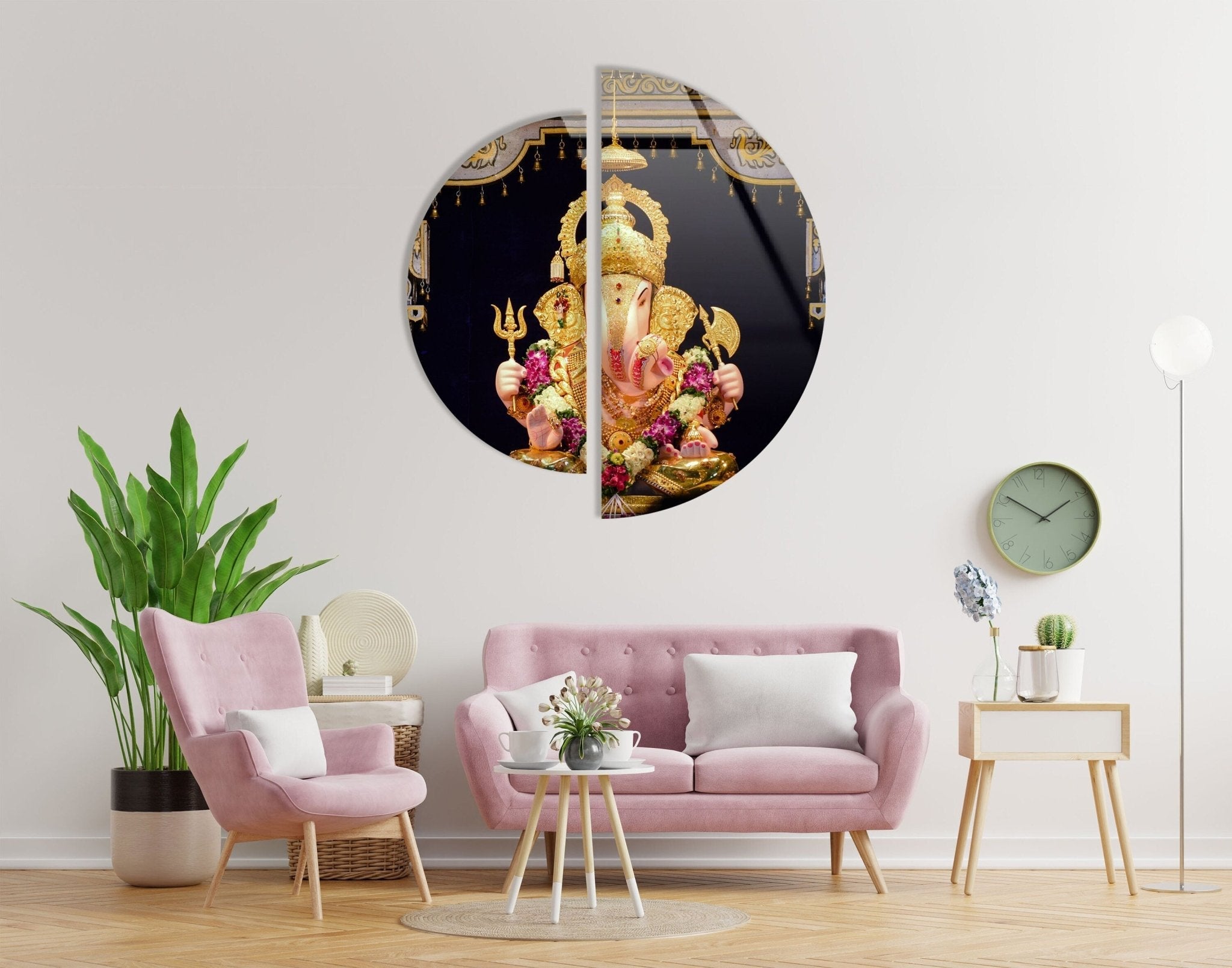 2 Piece Hindu God Ganesha Statue Glass Wall Art Decor for Home & Office - Elegant Religious Wall Hanging for Pooja Room, Meditation Space, and Spiritual Gift