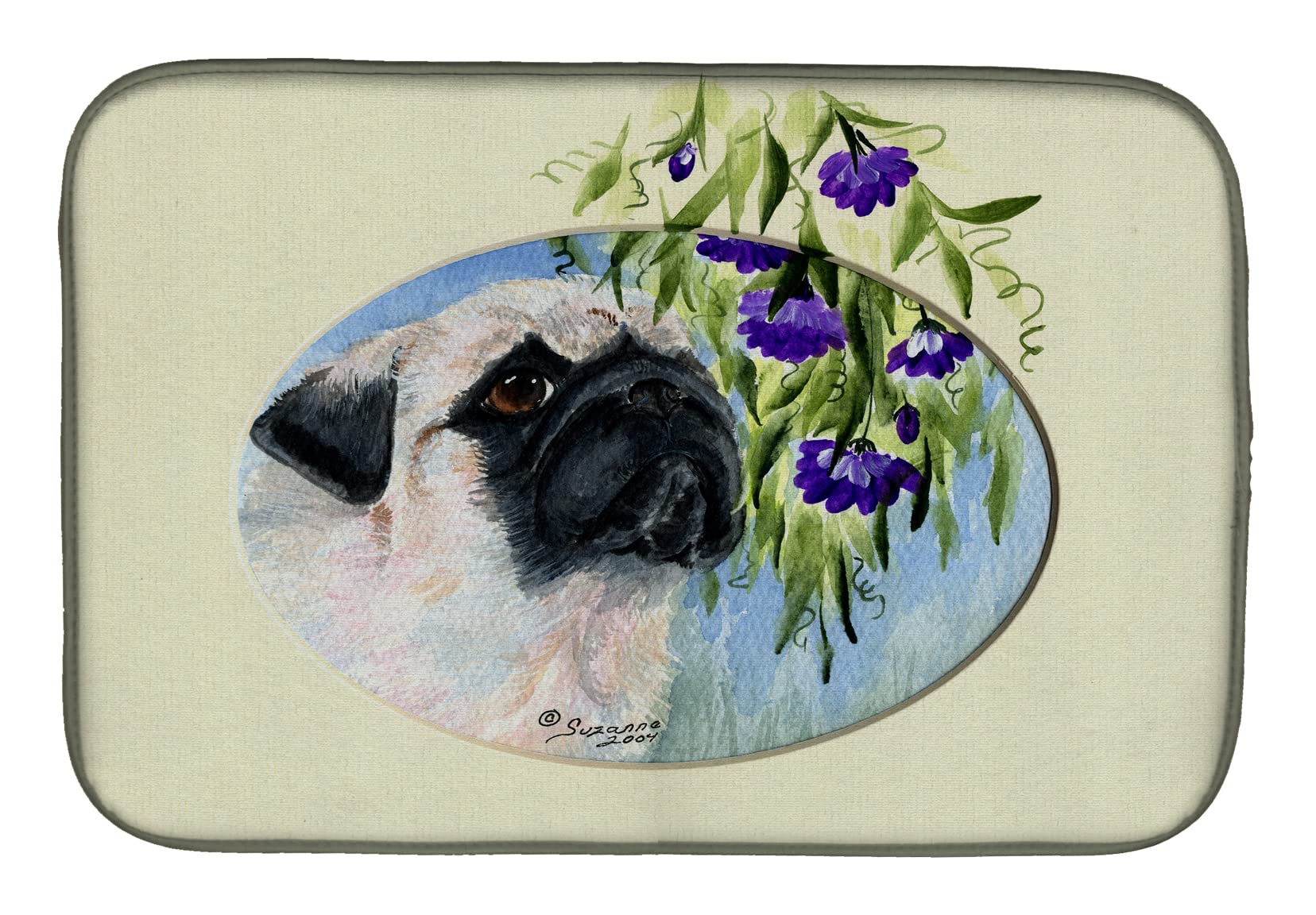 Pug Themed Absorbent Dish Drying Mat - 14x21 Inch Colorful Kitchen Counter Pad | Durable Countertop Drainer for Dishes, Utensils & Cookware | Perfect for Pet Lovers' Kitchens