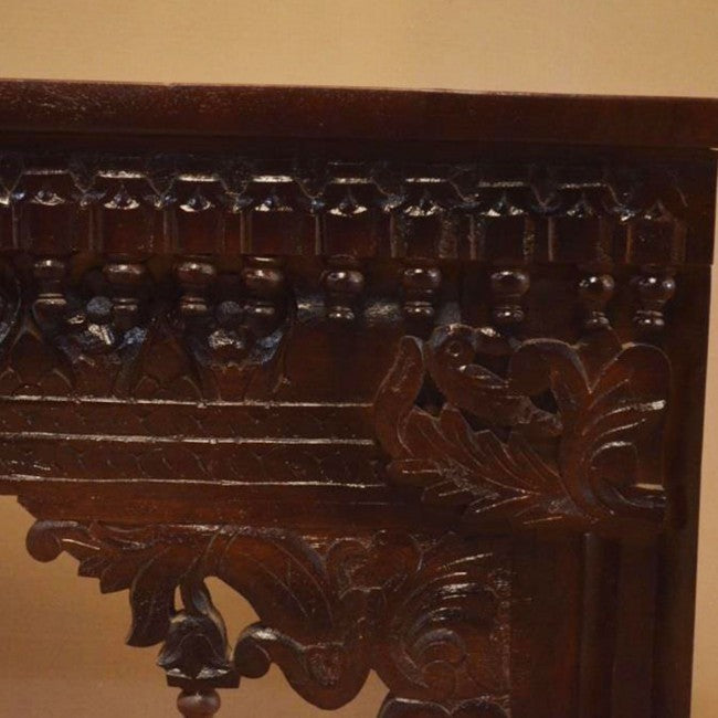 Hand Carved Solid Wood Console Table - Chocolate Brown Finish - Entryway, Living Room & Hallway Furniture - Rustic Home Decor for Foyer & Dining Room