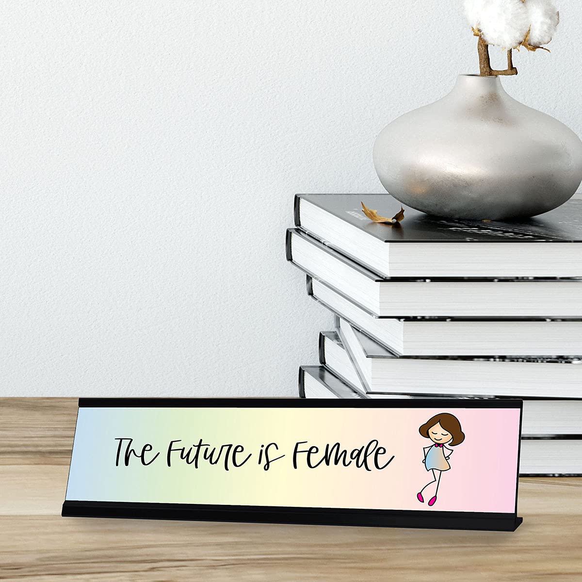 Empowering The Future is Female Stick Figure Desk Sign - 2 x 8 Inch Motivational Office Name Plate for Women - Perfect for Office Desk, Workstation & Home Office Decor