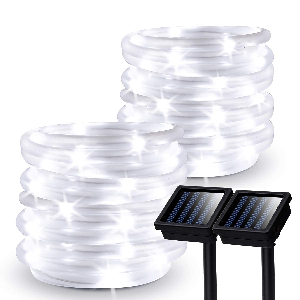 GIGALUMI 2 Pack Solar Rope Lights Outdoor - 100 LEDs 35.7 Feet Waterproof String Lights with 8 Modes, Solar Powered Decorative Lighting for Garden, Fence, Patio, Yard, Party & Christmas Decor | Perfect for Backyard, Wedding, Holiday and Landscape Lighting