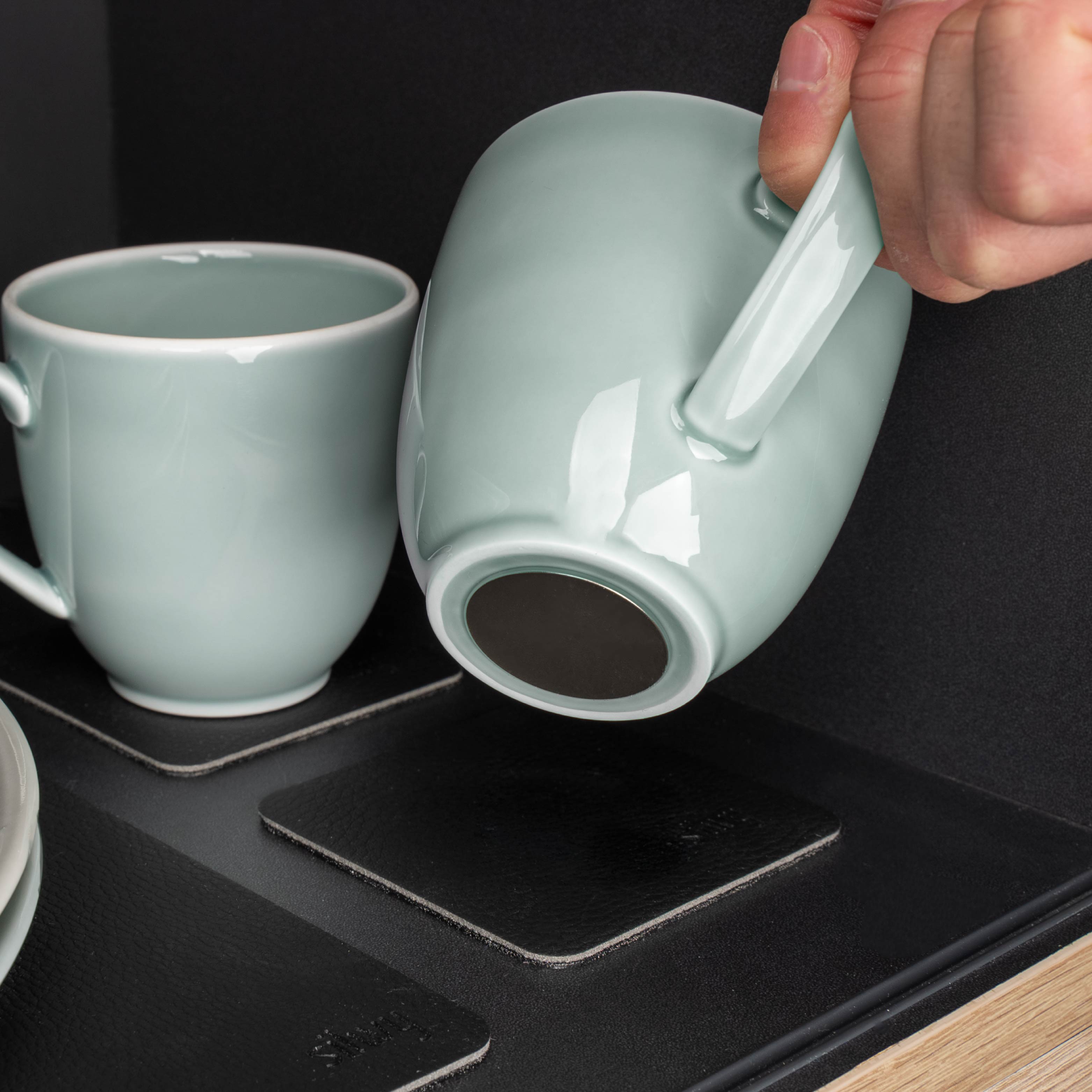 Premium Magnetic Porcelain Mugs in Cyan - Perfect for Office, Home & Travel - Stylish & Functional Drinkware for Coffee, Tea & Hot Beverages