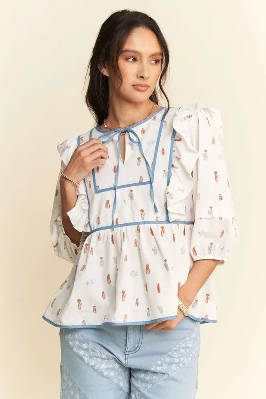 Women's Denim Binding Bodice Blouse - Stylish Vintage-Inspired Top for Casual Wear & Date Nights