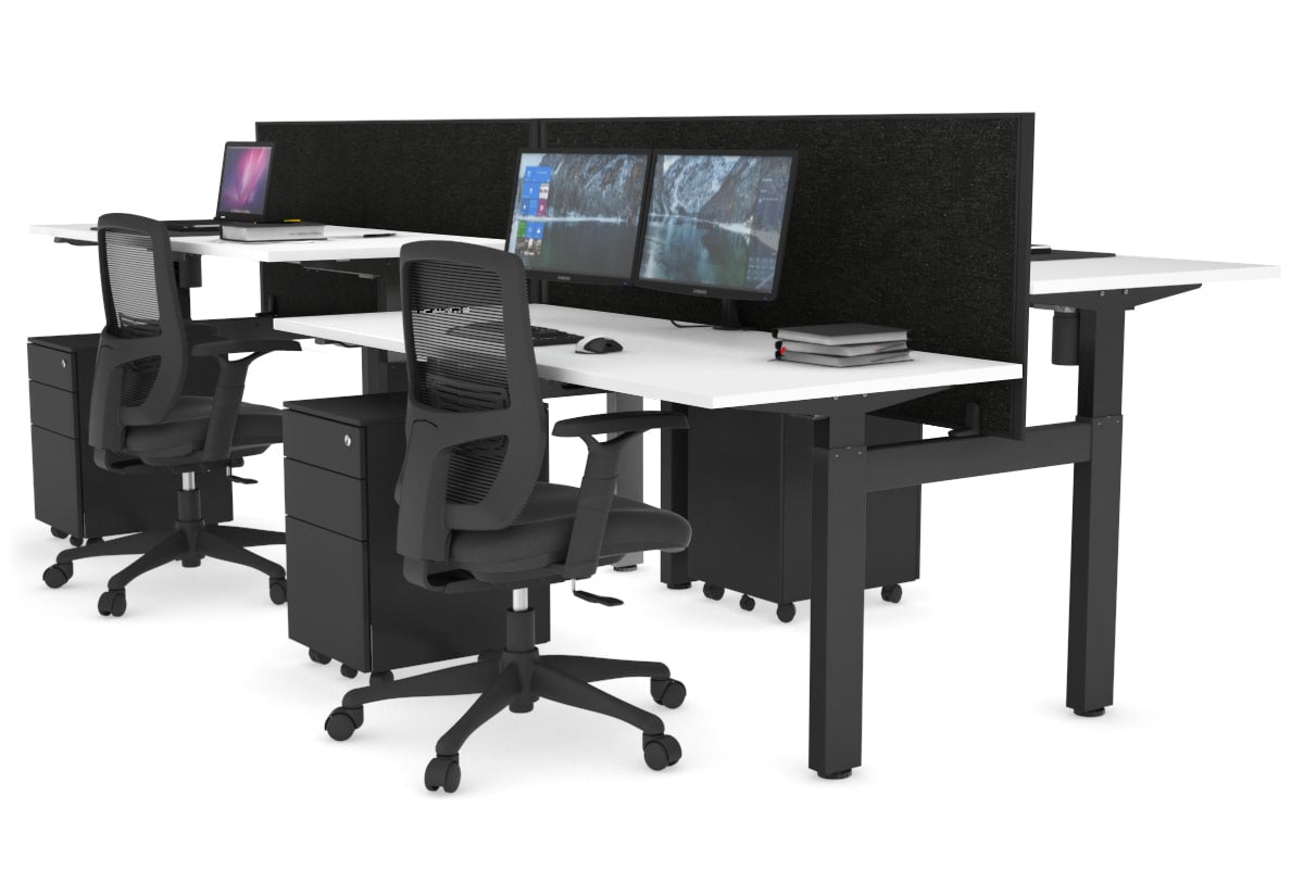 Adjustable 4-Person H Bench Workstation with Black Frame - 1600L x 700W - Perfect for Office, Workshop, or Collaborative Workspaces