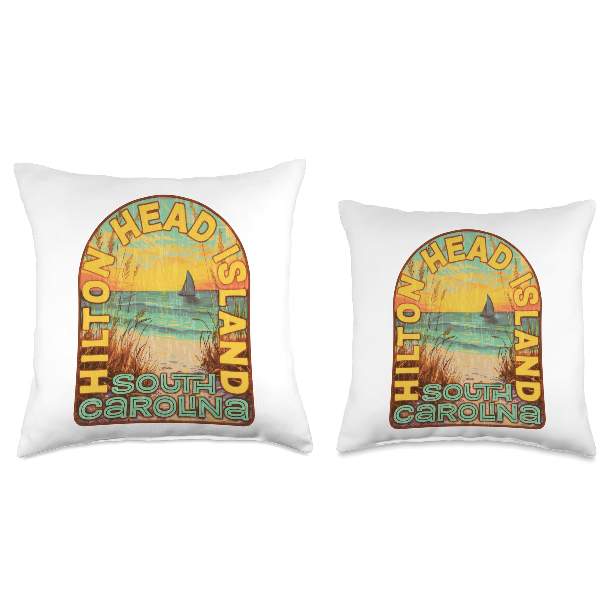 Hilton Head Island South Carolina Throw Pillow Cover - Decorative Coastal Cushion for Sofa, Bed, Living Room - Perfect Beach House Decor