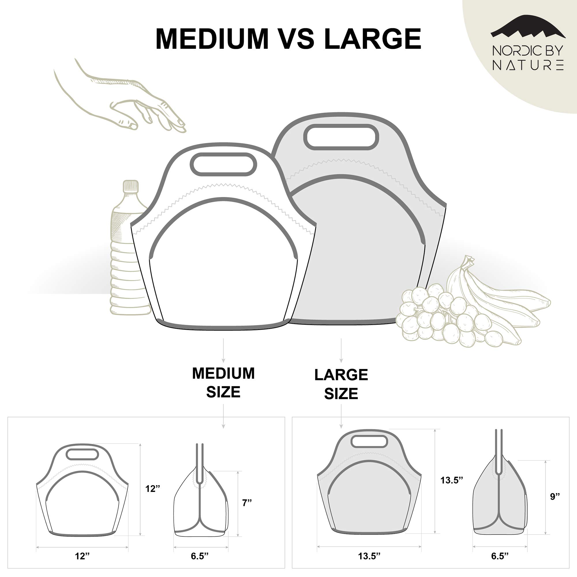 Premium Insulated Lunch Bag for Women & Kids - Large Neoprene Lunch Tote with Soft Cotton Feel, Reusable & Washable, Thick Insulation, Durable Stitching, Outside Pocket (Grey/Black) - Perfect for School, Work, Picnics & Outdoor Activities