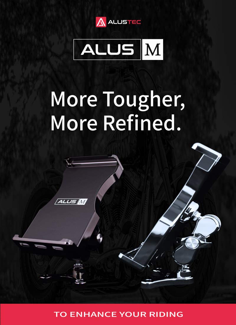 ALUS Motorcycle Phone Mount - 360° Adjustable Aluminum Phone Holder for Motorcycles (Dark Black) - Perfect for GPS Navigation & Hands-Free Riding
