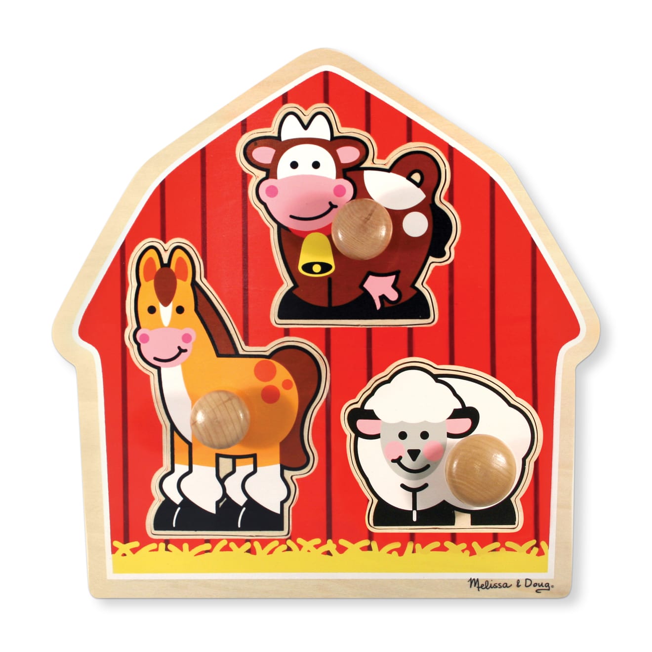 Barnyard Animals Jumbo Knob Puzzle - 3-Piece Wooden Toddler Puzzle for Early Learning & Fine Motor Skills Development - Perfect for Preschool Classroom & Montessori Educational Toys