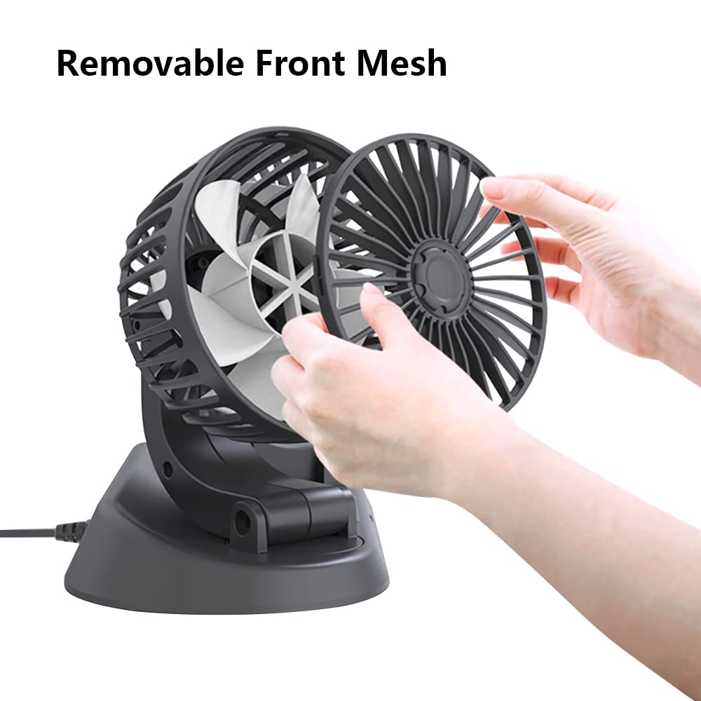Dual Head USB Car Fan - Powerful 2-Speed Dashboard Vent Fan with High Airflow for Summer | Perfect for Cars, Trucks & RVs | Stay Cool on Road Trips & Commutes