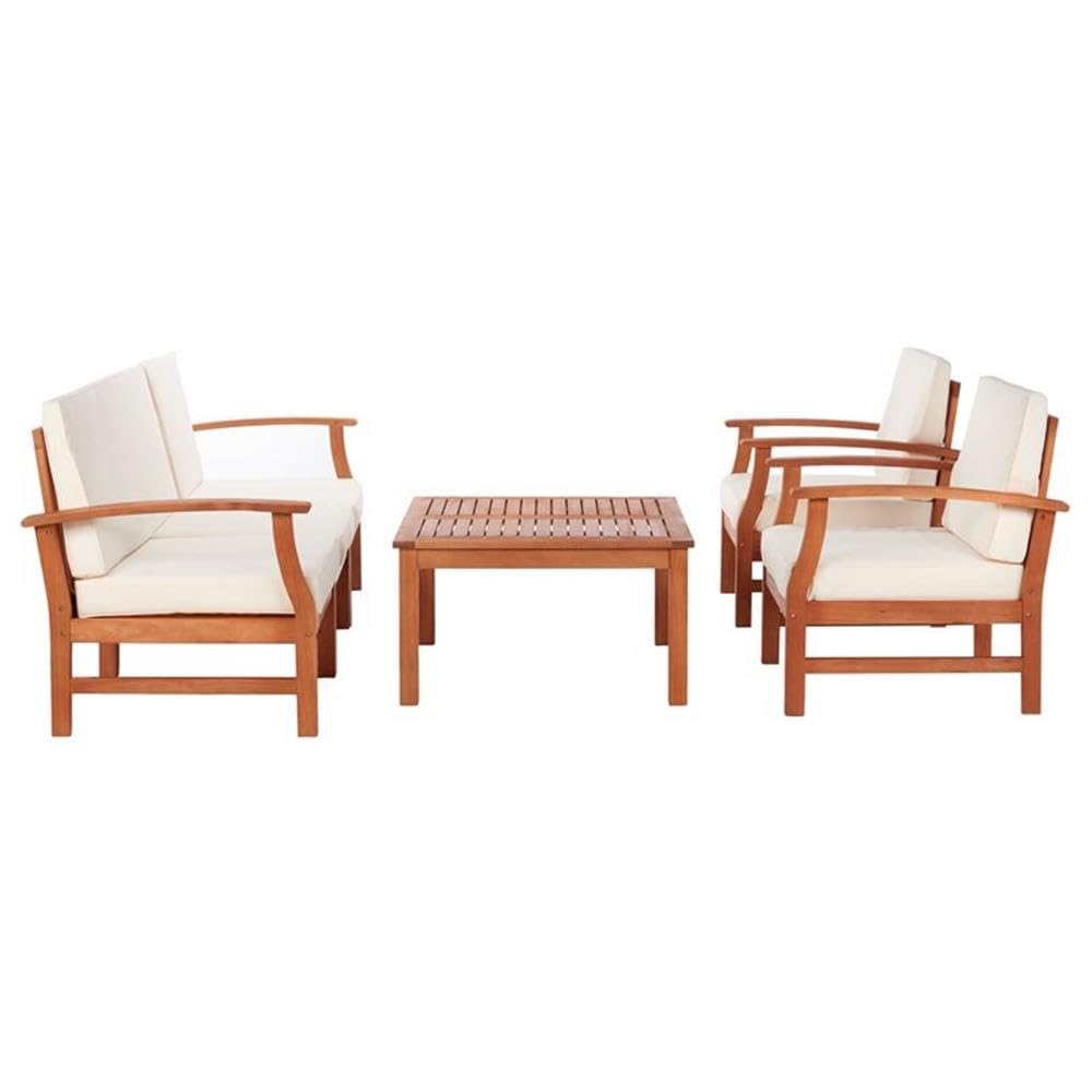 Safavieh Outdoor Collection Parcer 4-Piece Patio Set in Natural & Beige - Perfect for Backyard, Garden, and Poolside Relaxation