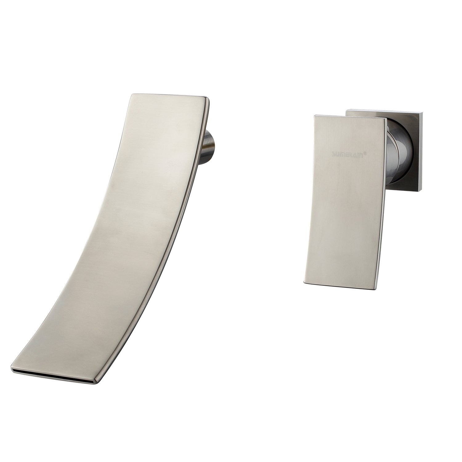 Brushed Nickel Wall Mount Bathroom Faucet - Single Handle Waterfall Spout Sink Faucet for Modern Vanity | Perfect for Small Bathrooms & Powder Rooms