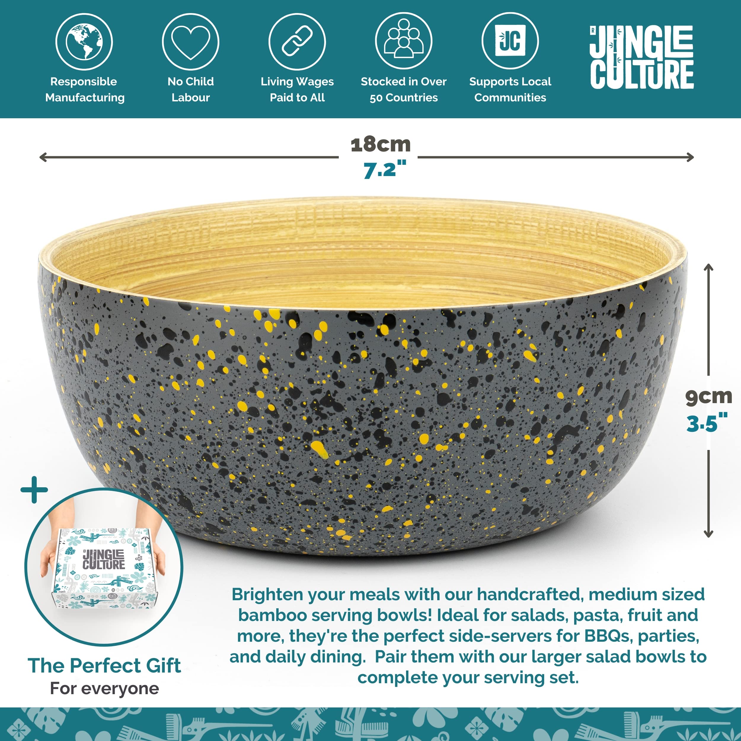 Handmade Bamboo Salad Bowl - Wooden Serving Bowl for Pasta & Snacks | Kitchen & Dining Decor