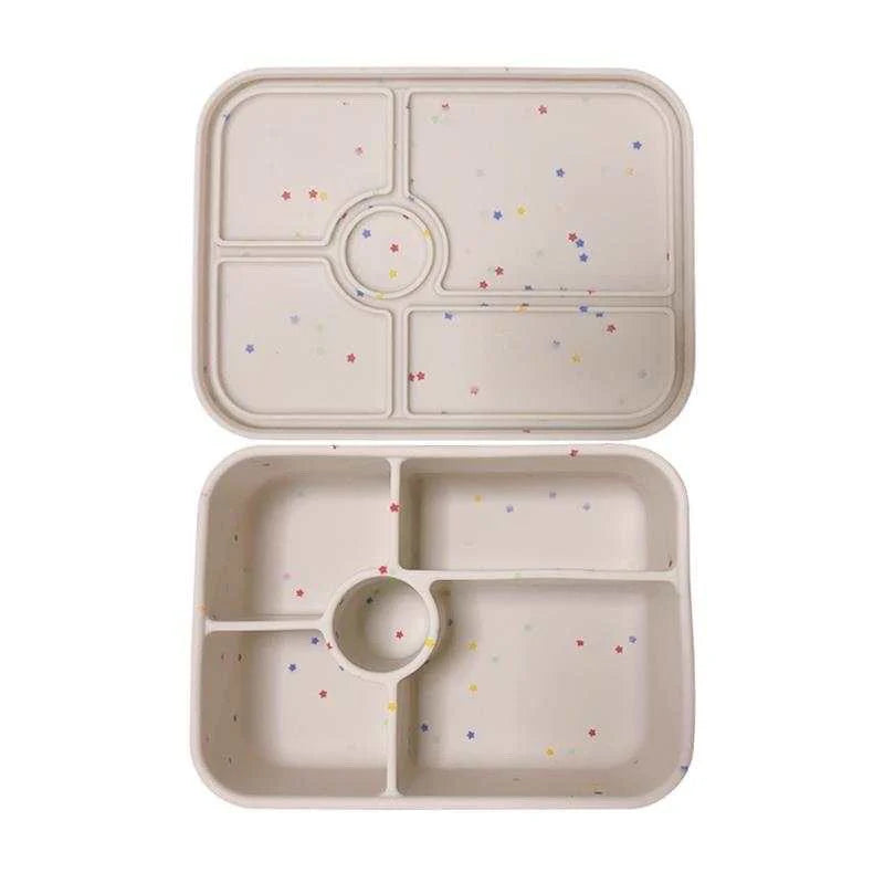Apollo 5-Piece Rectangle Silicone Bento Box Set with Confetti Stars Design - Perfect for School Lunches, Meal Prep, and Office Snacks