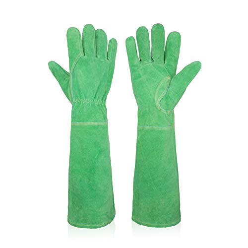 Women & Men's Cowhide Leather Garden Gloves - Thorn Proof, Puncture Resistant Long Sleeve Rose Pruning Gloves with Forearm Protection (Large, Green) | Ideal for Gardening, Landscaping, Rose Bush Care & Outdoor Work