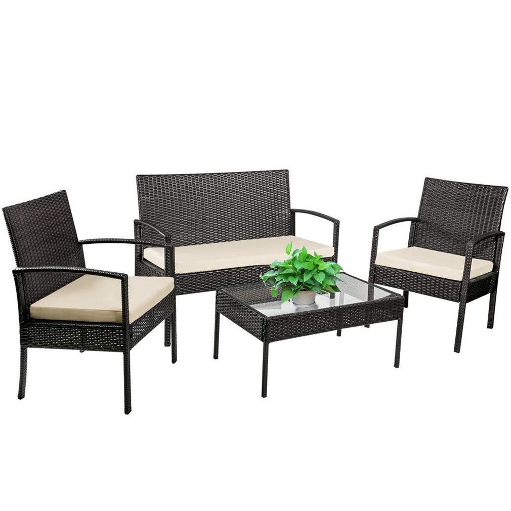 4-Piece Outdoor Wicker Patio Furniture Set - Rattan Chairs & Conversation Set for Backyard, Porch, Garden, Poolside, Balcony - Weather-Resistant Black Wicker Furniture for Relaxing & Entertaining