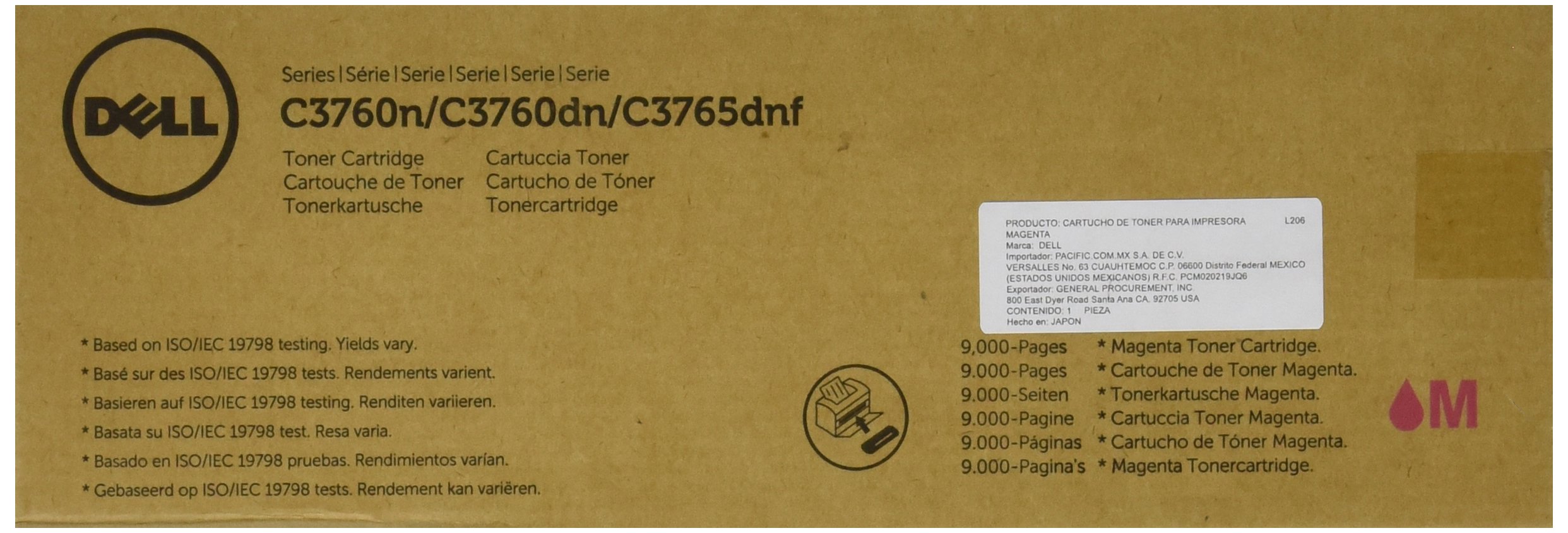 Original Dell XKGFP Toner Cartridge for C3760N/C3760DN/C3765DNF Color Laser Printers - High-Yield Replacement for Home & Office Use