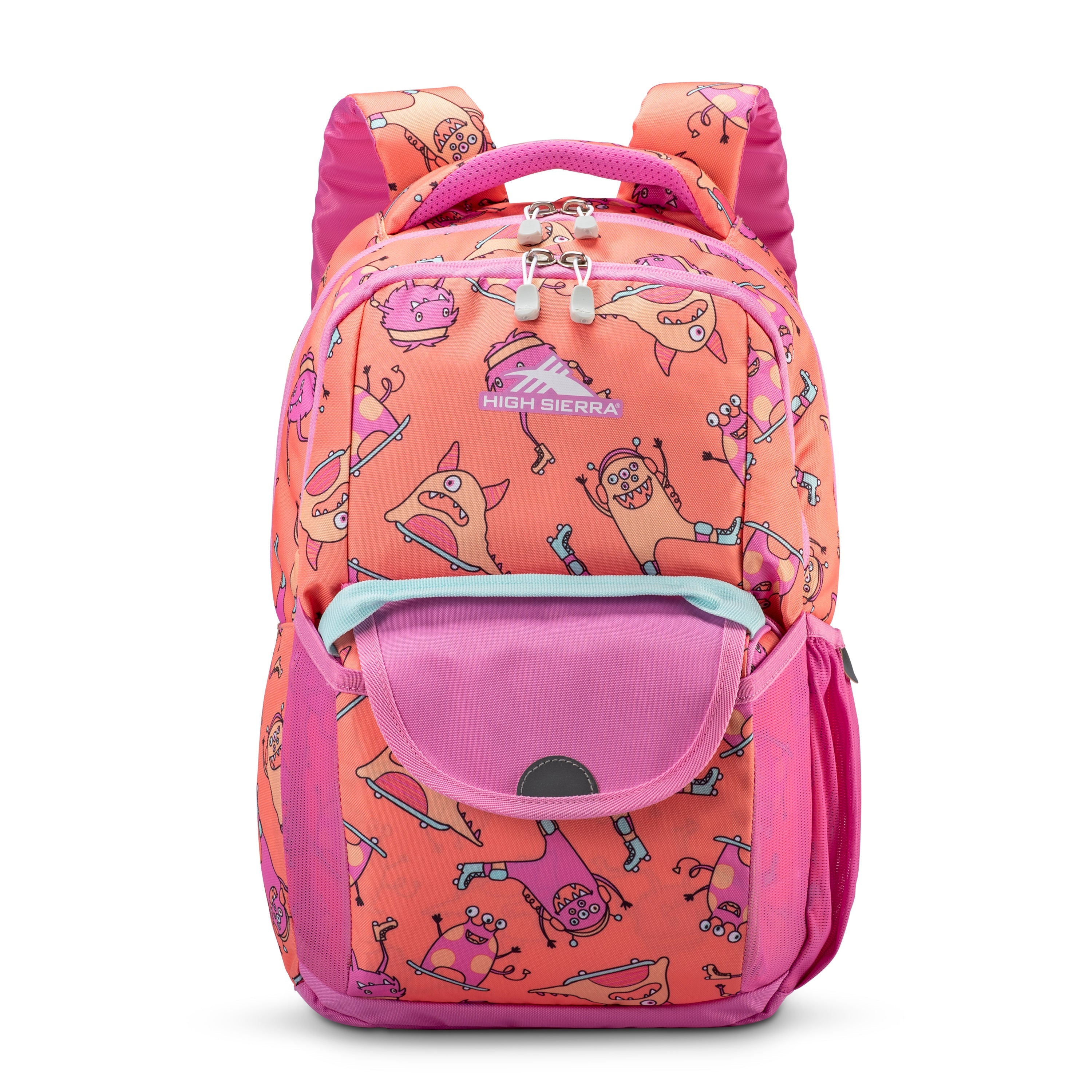 High Sierra Ollie Lunchkit Backpack - Monsters On Wheels/Coral Design - Insulated Lunch Bag for School, Work & Outdoor Adventures