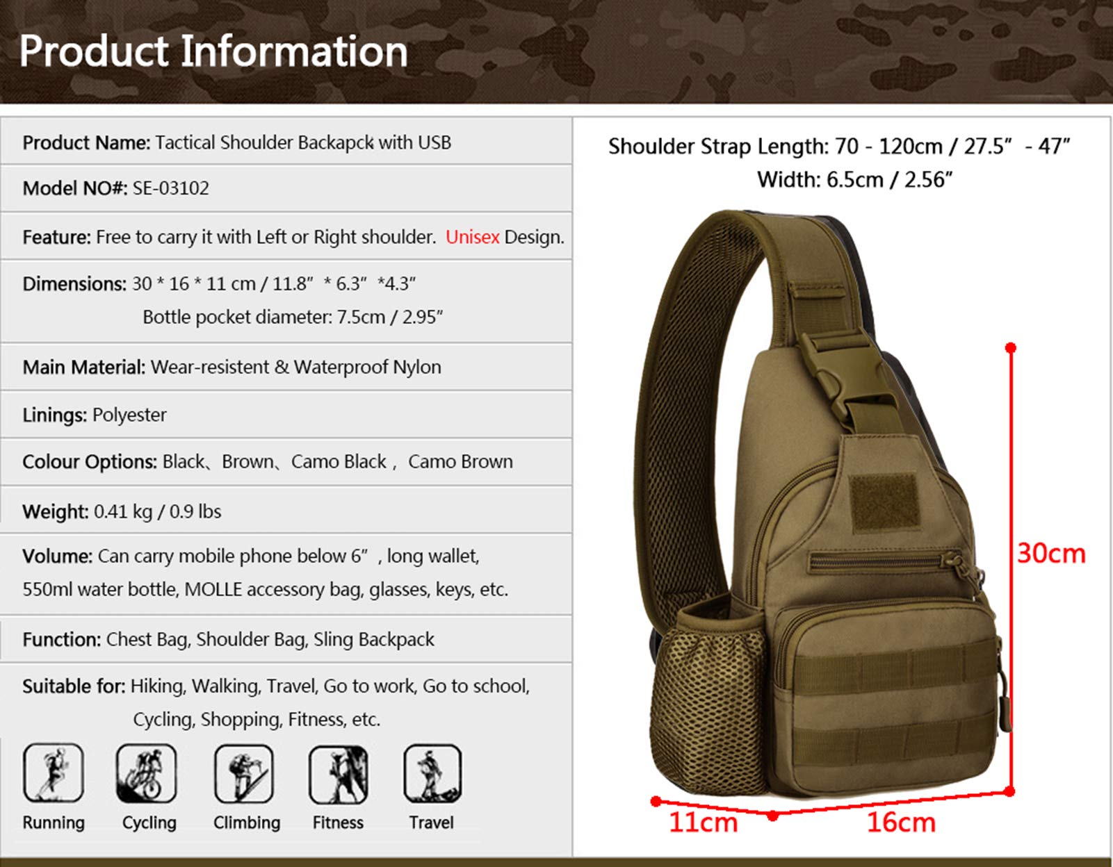Tactical Military Chest Sling Bag - Water Resistant MOLLE Shoulder Backpack for Men with Water Bottle Holder - Perfect for Hiking, Camping & Outdoor Adventures