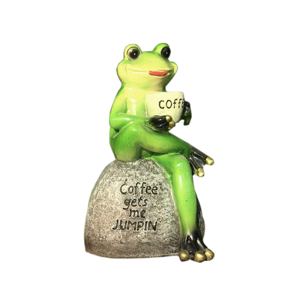Resin Frog Drinking Coffee Garden Statue - Outdoor Animal Sculpture Decor for Flowerpots, Patio & Lawn - Unique Garden Figurines for Home & Yard Decoration