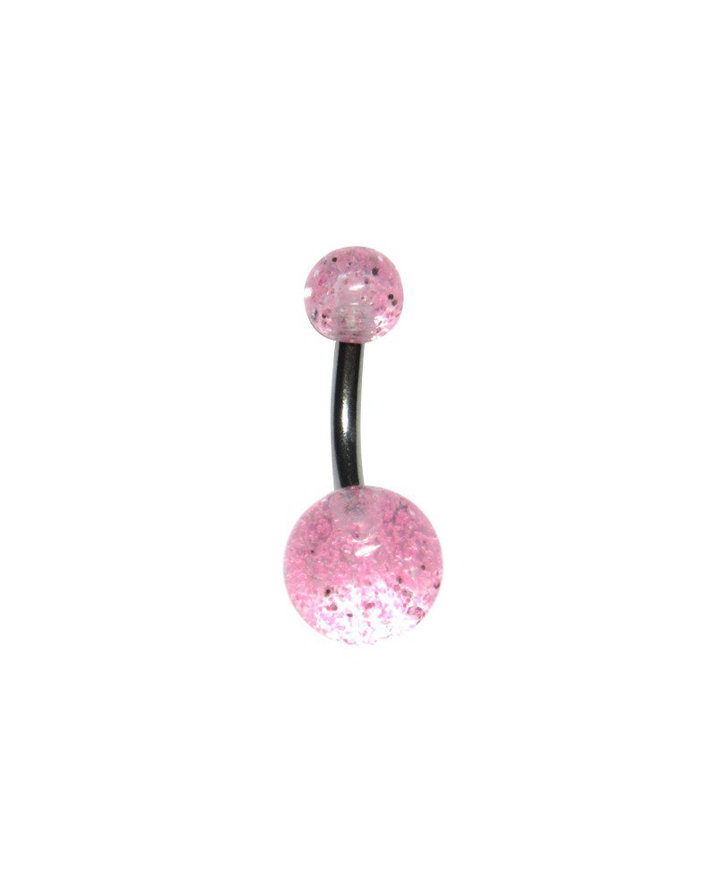 14g Light Pink Glitter Belly Ring - 1/4