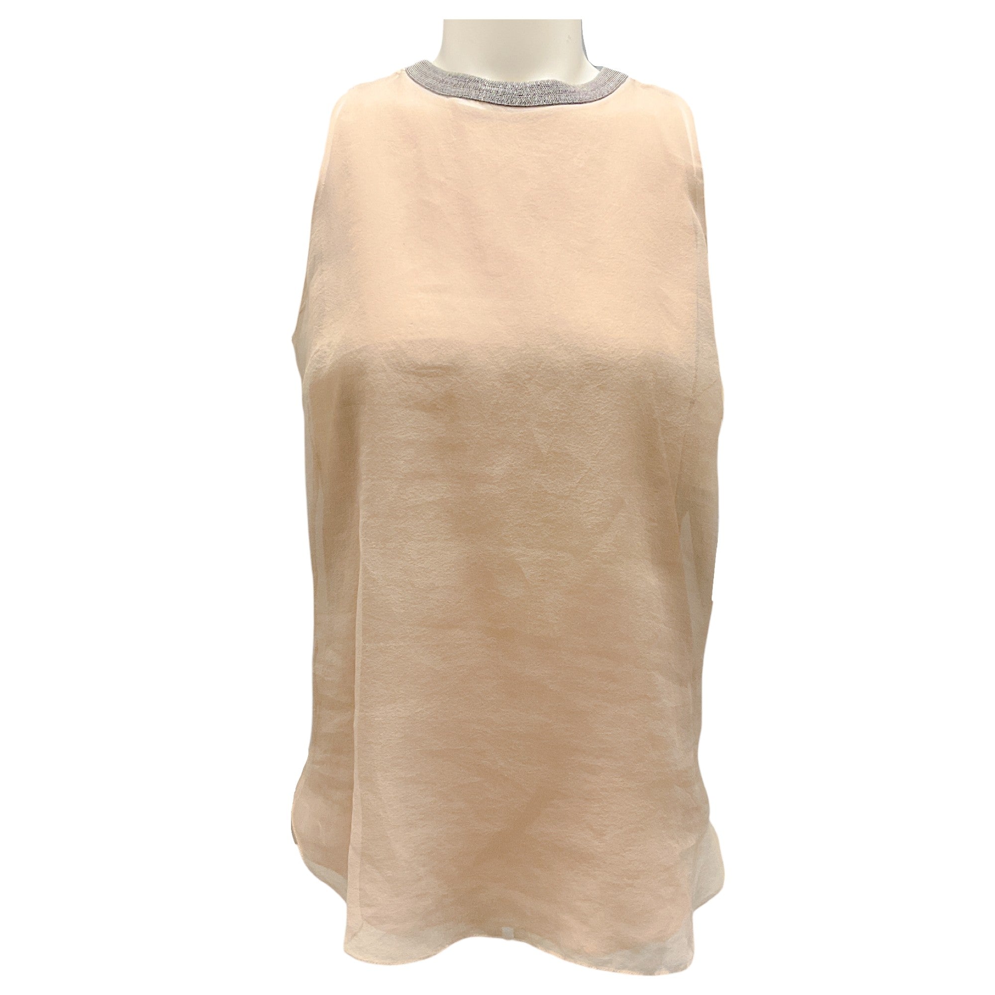 Brunello Cucinelli Beige Silk Top with Bead Embellishments - Elegant Layered Blouse for Women | Perfect for Office Wear, Evening Events & Special Occasions