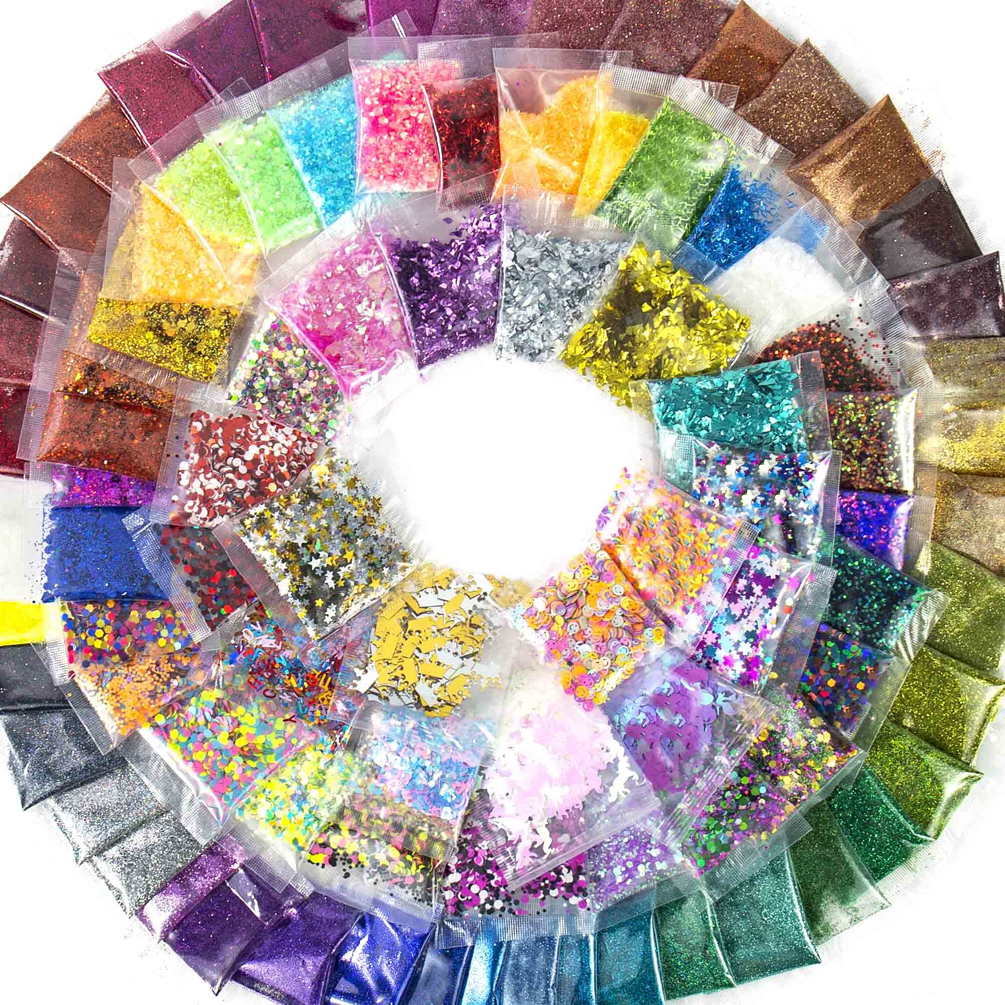 Horizon Group USA 90-Piece Assorted Glitter Set - Fine, Neon, Shapes & Foil Glitter for Resin Art, DIY Crafts, School Projects | Perfect for Jewelry Making, Scrapbooking & Classroom Activities