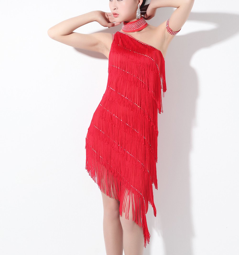 Whitewed Women's One Shoulder Latin Salsa Rumba Dance Dress Outfit - Perfect for Performances, Competitions, and Social Dancing