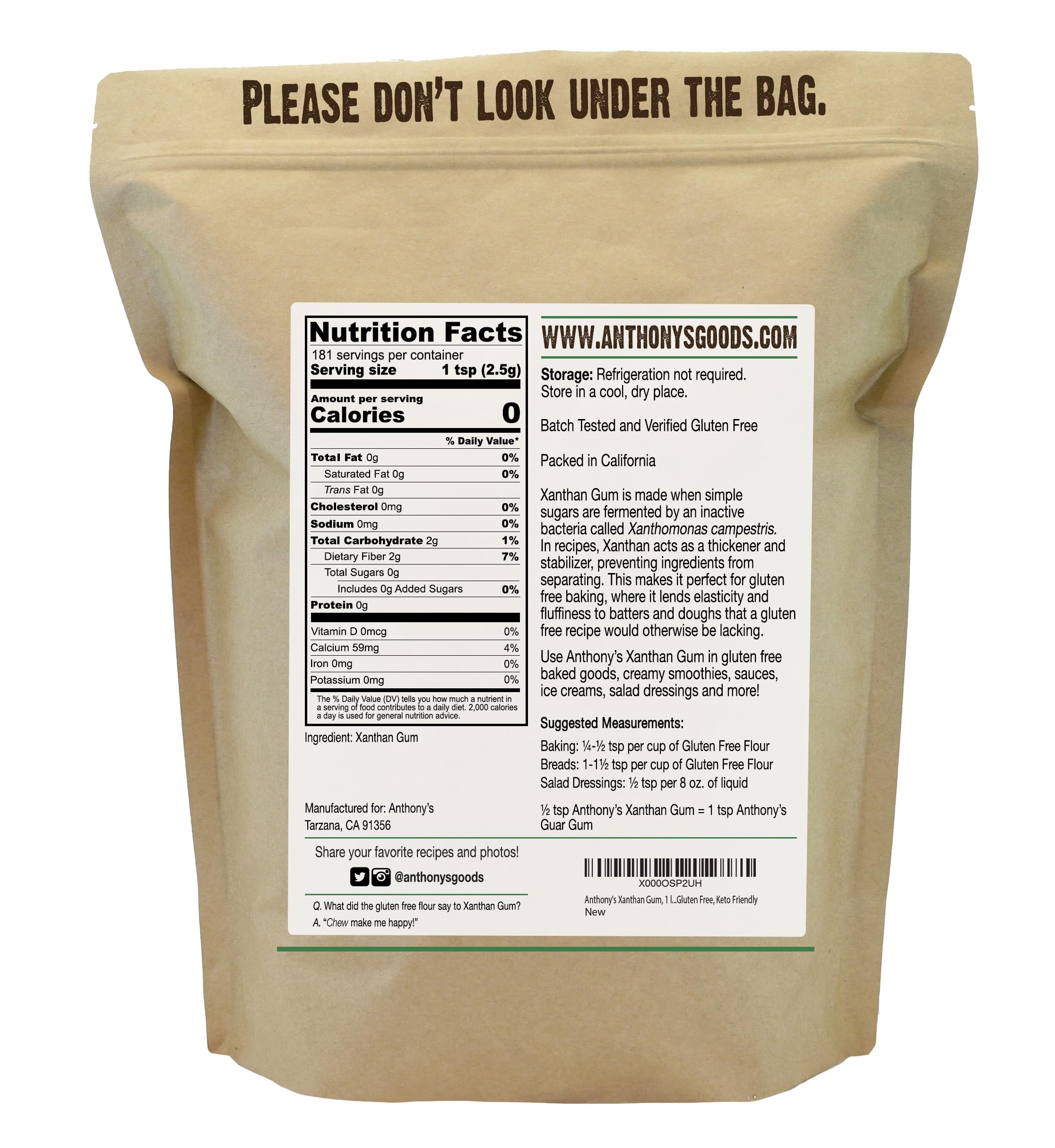 Anthony's Xanthan Gum 1 lb - Gluten Free, Keto Friendly, Non-GMO, Batch Tested - Perfect for Baking, Thickening Sauces & Gluten-Free Recipes - Made in USA
