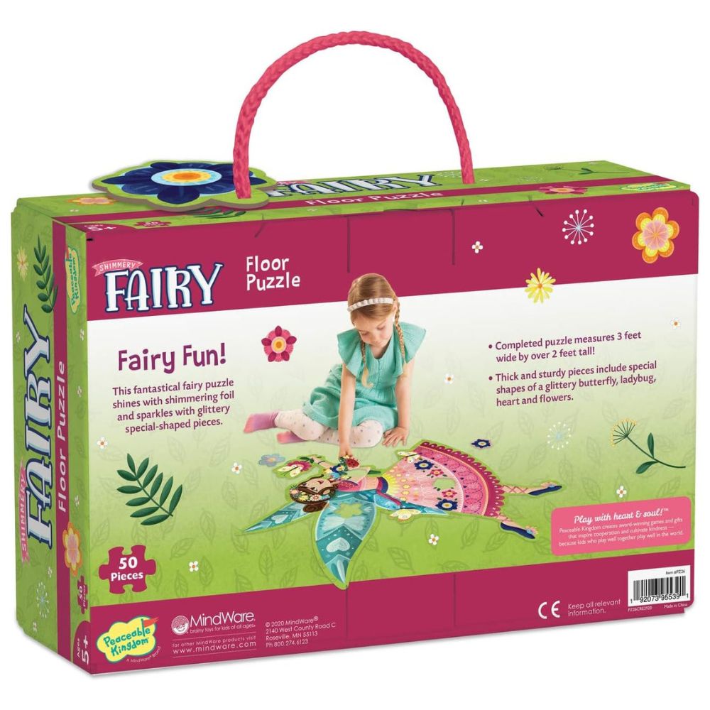 Peaceable Kingdom Shimmery Fairy Floor Puzzle for Kids - 48 Piece Glow in The Dark Jigsaw Puzzle for Girls & Boys Ages 3-6 - Perfect for Bedroom Decor, Playroom & Birthday Gifts