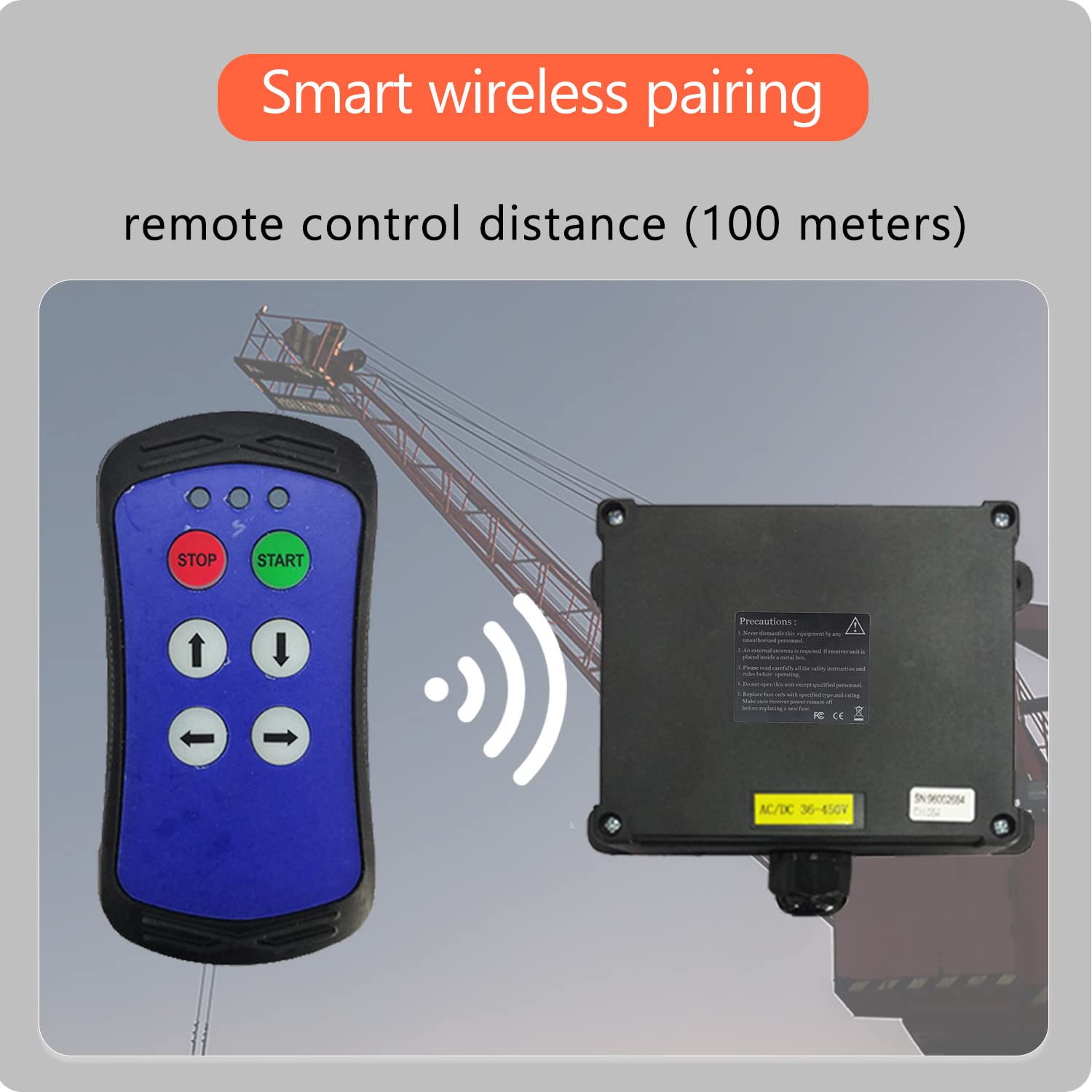**A400 Industrial Wireless Remote Control for Crane Hoist & Truck Tailgate - 4 Button Transmitter & Receiver - 110V/220V/380V (AC/DC 36-460V) - Ideal for Construction, Warehousing & Heavy Equipment Operations**