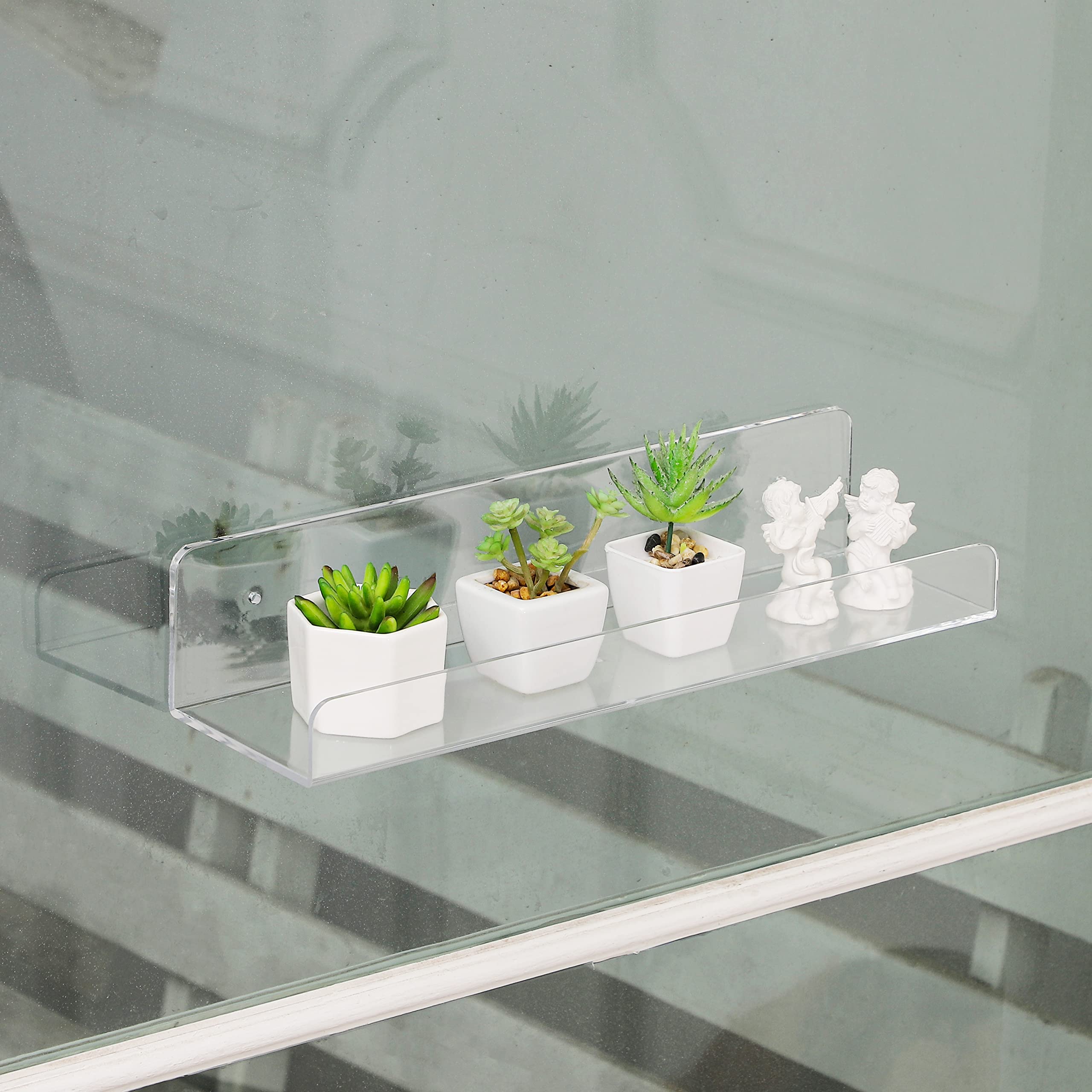 6-Pack Clear Acrylic Floating Bookshelves for Kids - 15 Inch Modern Wall Shelf with 5MM Thickness | Invisible Toy Storage & Picture Ledge Display | Perfect for Nursery, Playroom & Bedroom Organization
