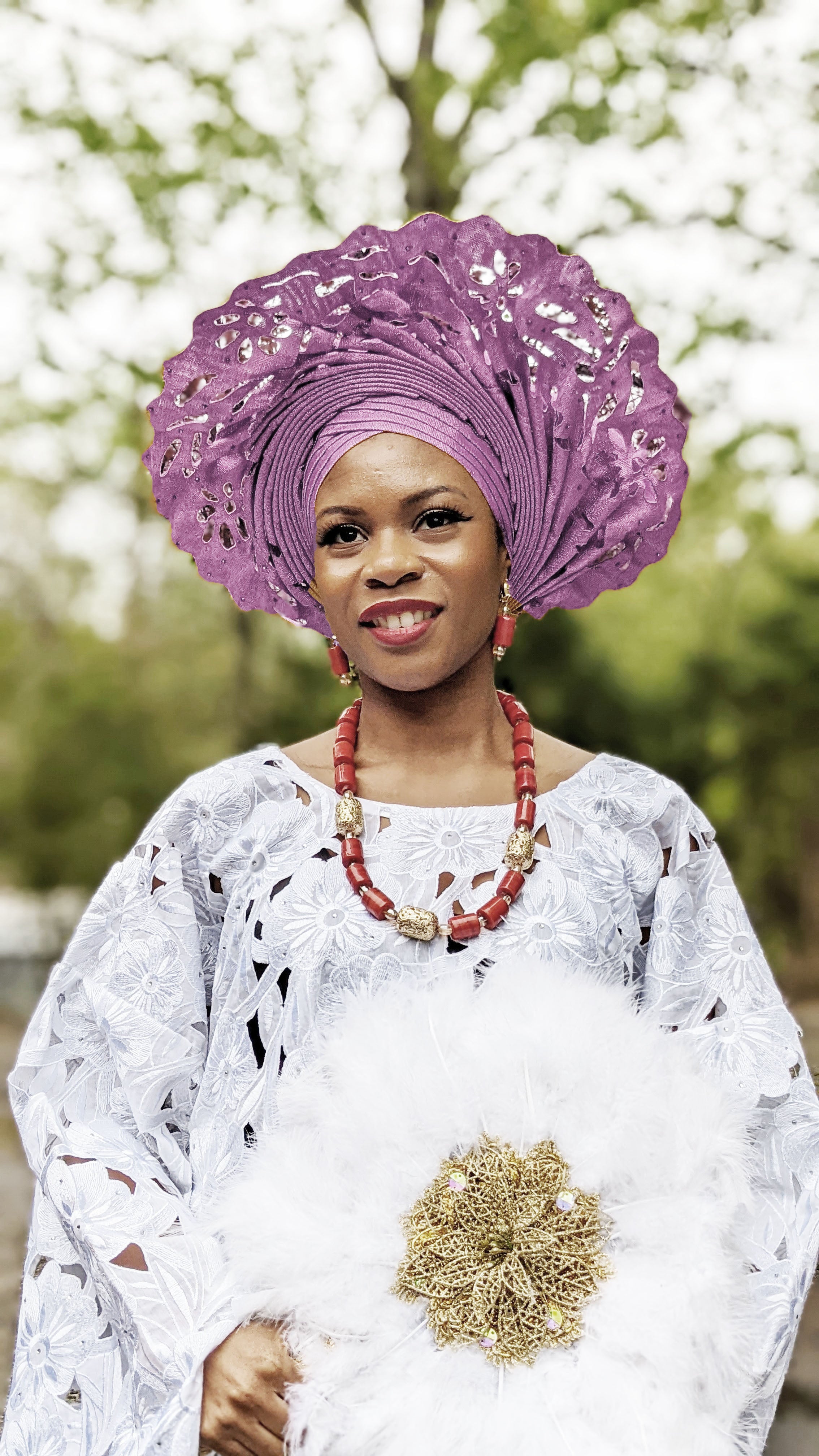 Lewa Lilac African Head Wrap - Laser Cut Auto Gele Scarf for Women | Perfect for Weddings, Parties & Cultural Events | DPAGLLC5