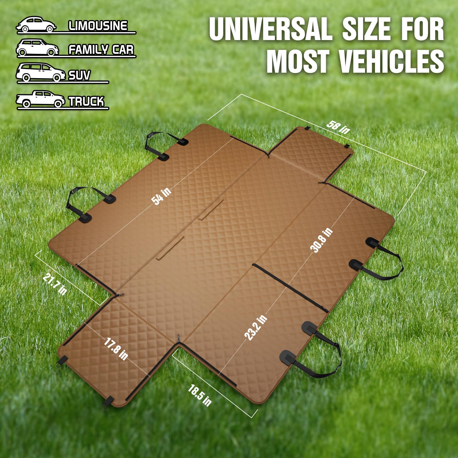 **K KNODEL Waterproof Dog Car Seat Cover - Heavy Duty Scratch Proof Pet Back Seat Protector with Zippered Side Flaps for Cars, Trucks & SUVs (Brown) - Perfect for Travel, Outdoor Adventures & Daily Commutes**