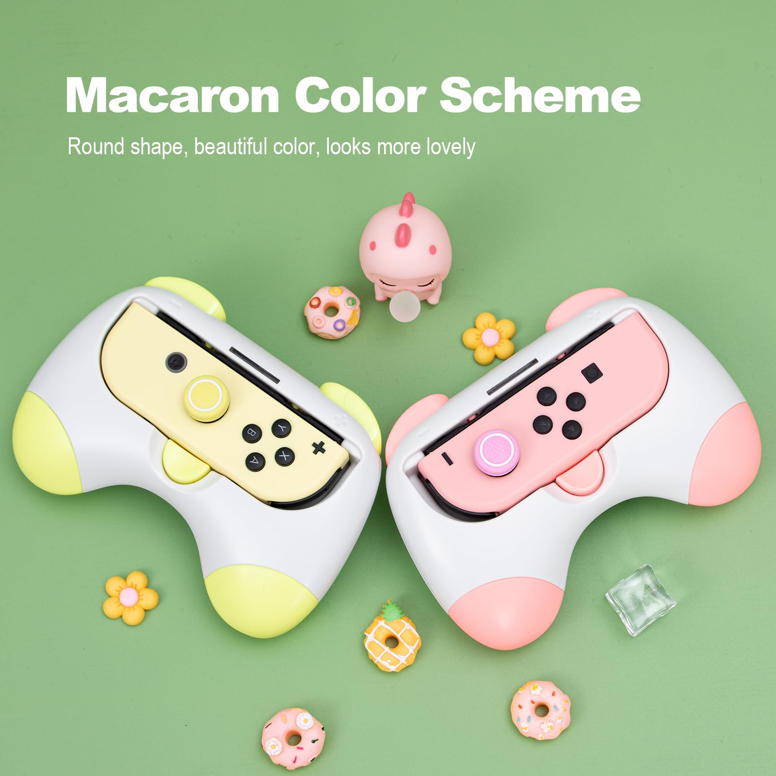 HeatFun Durable Joy-Con Grips for Nintendo Switch - 2 Pack Pink & Yellow Wear-Resistant Handle Kit - Perfect for Gaming, Travel & Long Play Sessions
