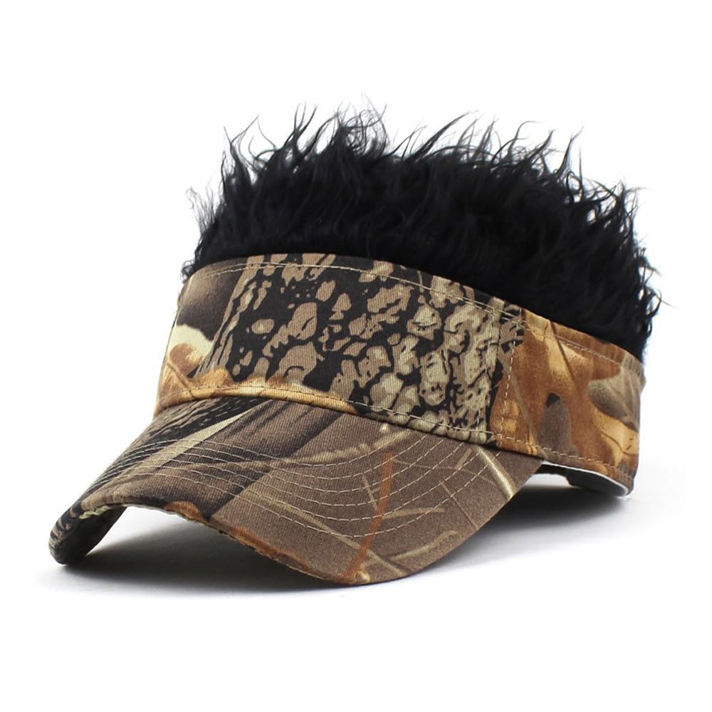 YEKEYI Spiked Funny Golf Visor Hat - Adjustable Novelty Wig Baseball Cap with Hair for Women & Men - Perfect for Costume Parties, Halloween, Cosplay and Outdoor Sports