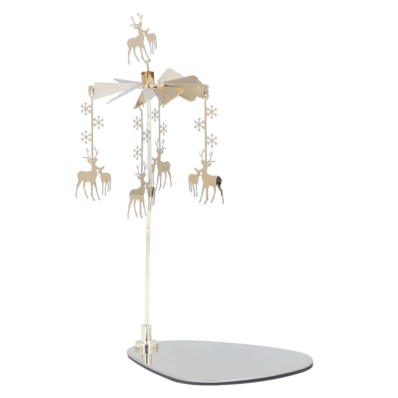 Rotating Golden Snowflake Deer Candle Holder - European Stainless Steel Aromatherapy Candlestick with Round Plate for Romantic Home Decor, Wedding Centerpiece & Holiday Table Setting (No Candle Cup Included)