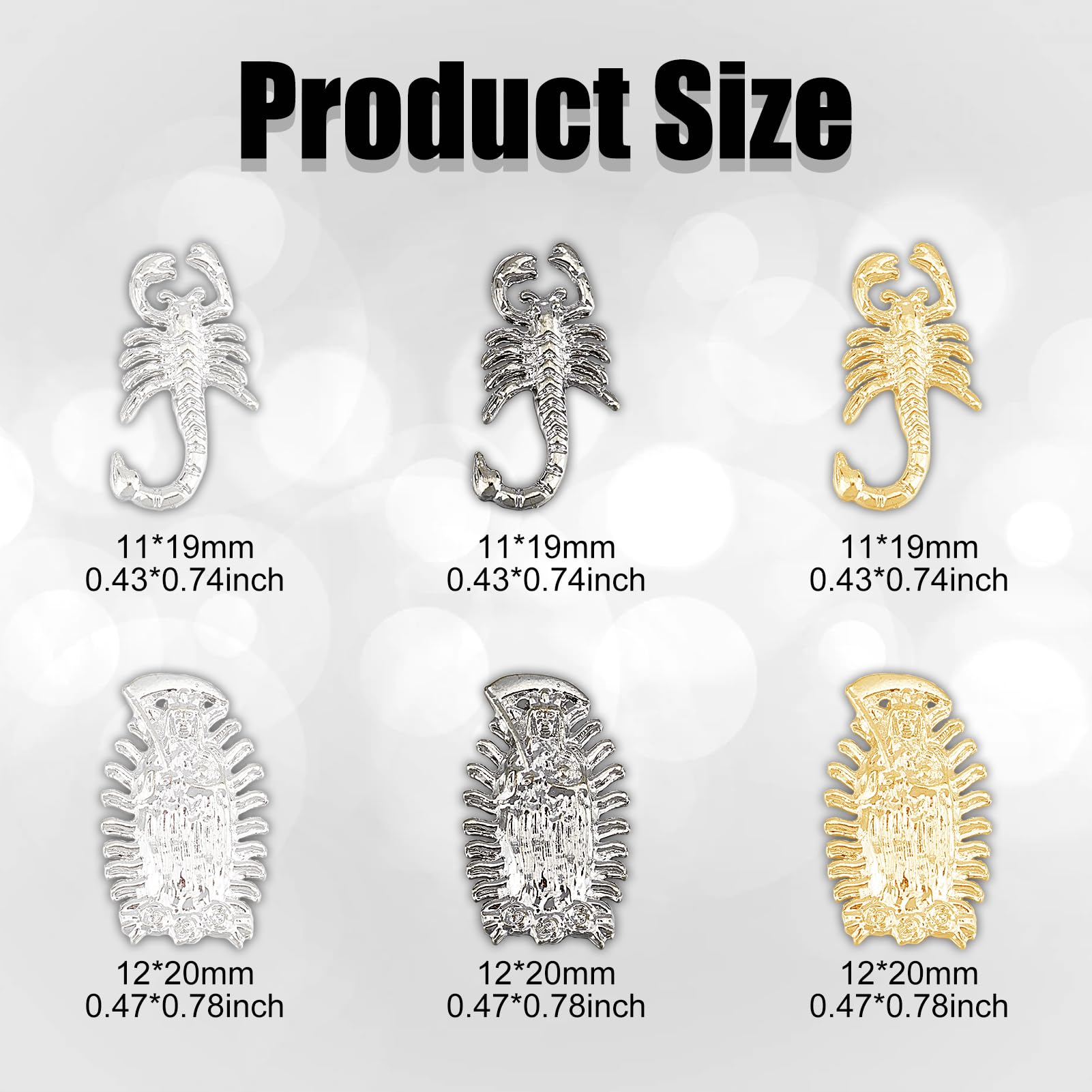 NICENEEDED 18pcs Scorpion & Buddha Nail Charms - 3D Alloy Metal Nail Jewelry for Acrylic Nails, Nail Art Manicure Accessories - Perfect for Halloween, Gothic Nail Designs & DIY Nail Crafts