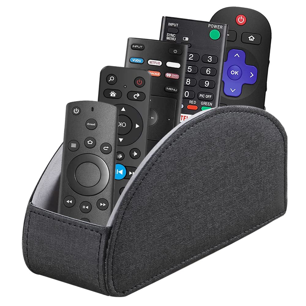 Fanousy PU Leather TV Remote Control Holder with 5 Compartments - Universal Remote Organizer for Table, Nightstand, Bedside, Desk | Perfect for Living Room, Bedroom & Office Organization
