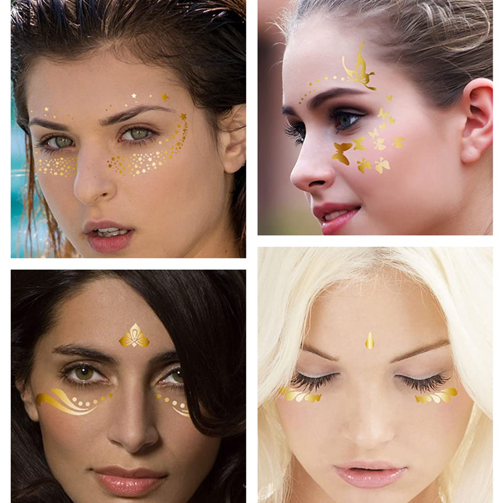 Golden Round Face Temporary Tattoos - Easy to Apply & Remove, Natural Look, Long Lasting | Perfect for Festivals, Cosplay, Halloween & Costume Parties