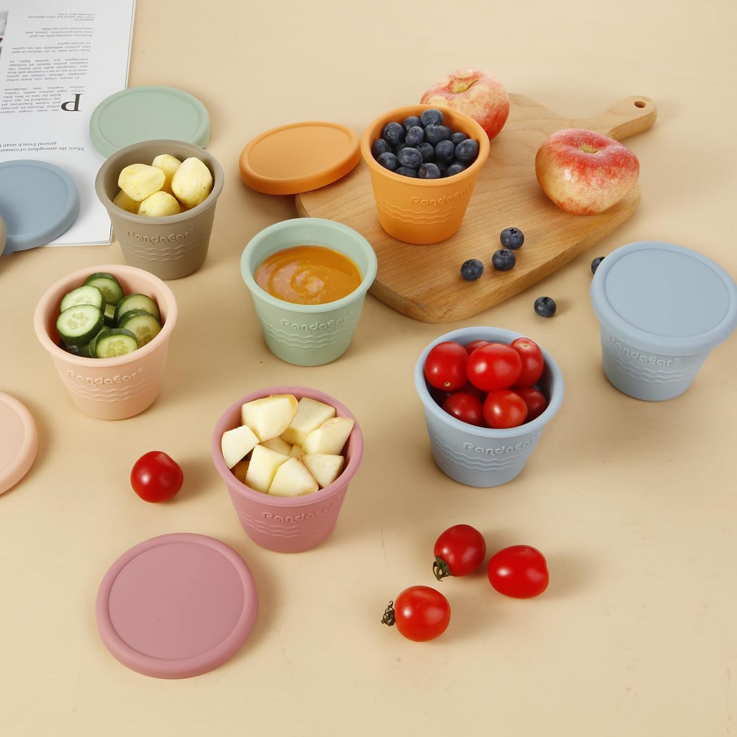 PandaEar 6 Pack 4 oz Silicone Baby Food Storage Containers with Lids - Reusable Leak-Proof Snack Containers for Kids & Toddlers - BPA-Free Freezer Safe for Homemade Puree, Breast Milk Storage - Perfect for Daycare, Travel & Meal Prep