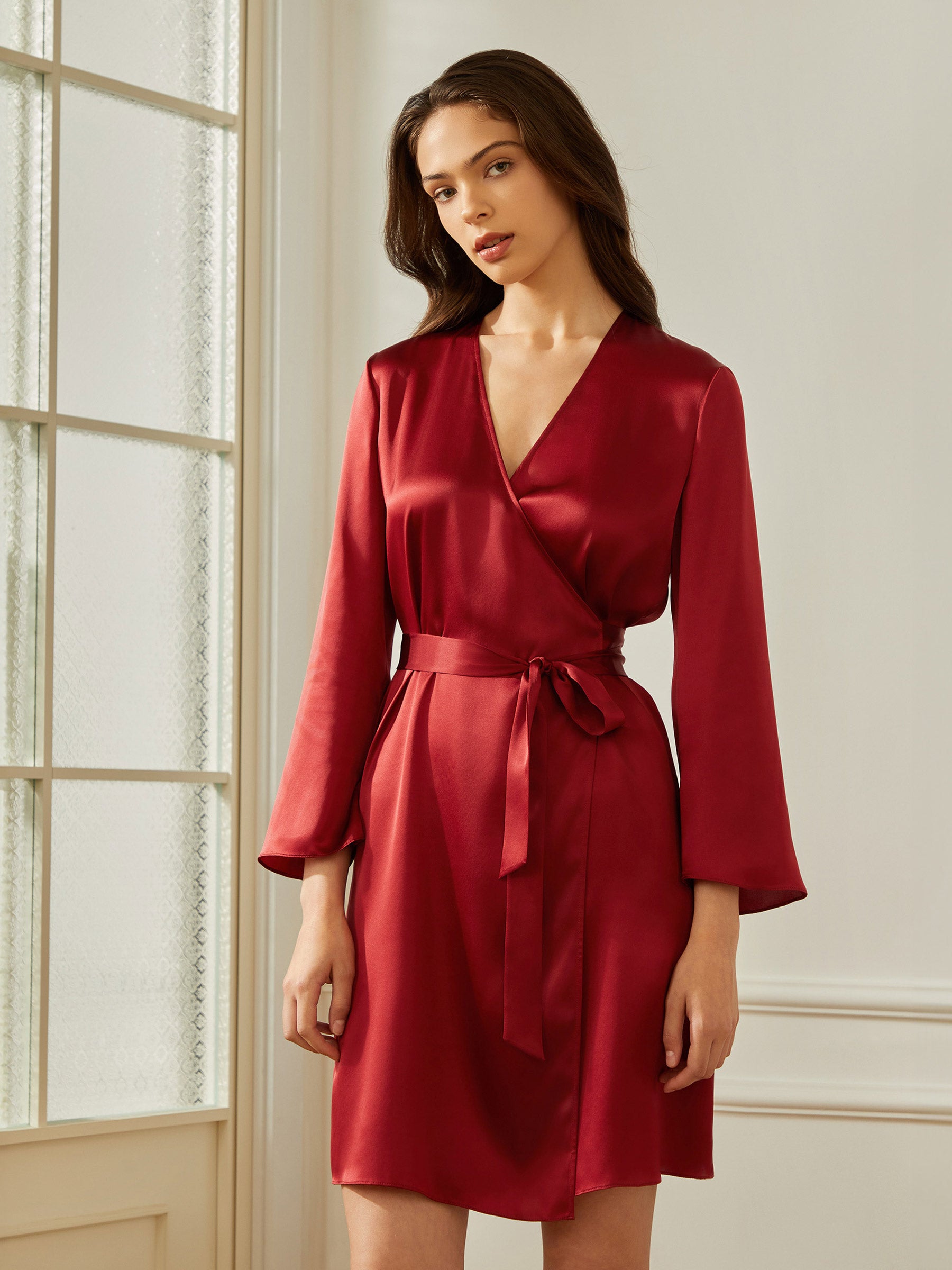 Luxury Silk Robe with Elegant Bell Sleeves - Women's Kimono Style Bathrobe for Spa, Bridal Shower & Relaxation at Home