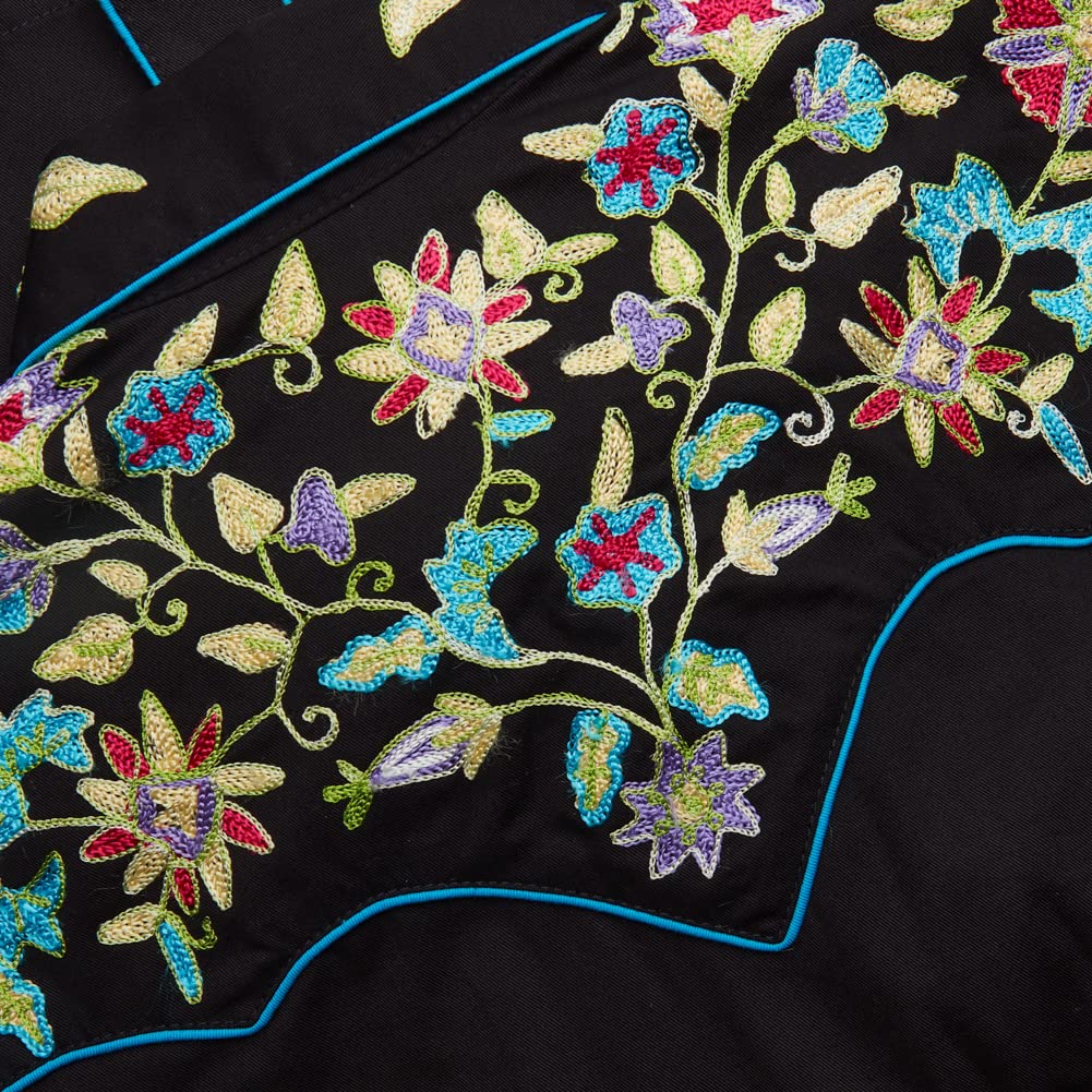 Stylish Black Floral Western Shirt for Women & Men - Perfect for Country Rodeos, Music Festivals and Casual Outfits