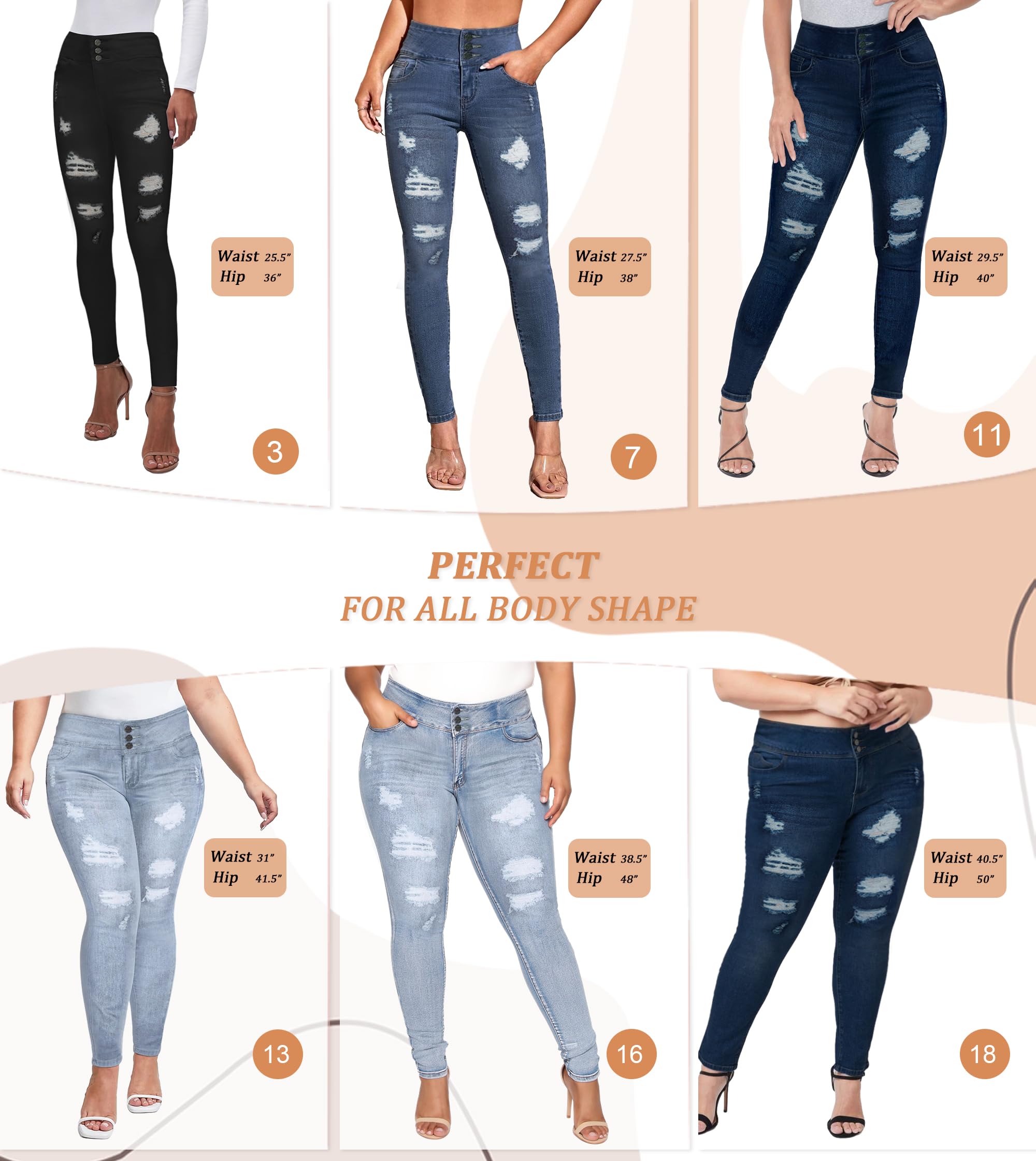 Hybrid & Company Women's High Waist Stretch Skinny Jeans - Distressed Denim Pants for Casual Wear, Night Out & Street Style Fashion