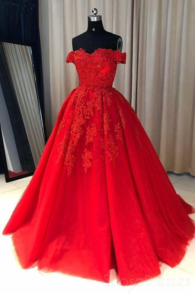 Elegant Off Shoulder Red Lace A-Line Prom Dress for Sweet 16 & Evening Events | Formal Party Gown | Perfect for Homecoming, Prom Night & Special Occasions