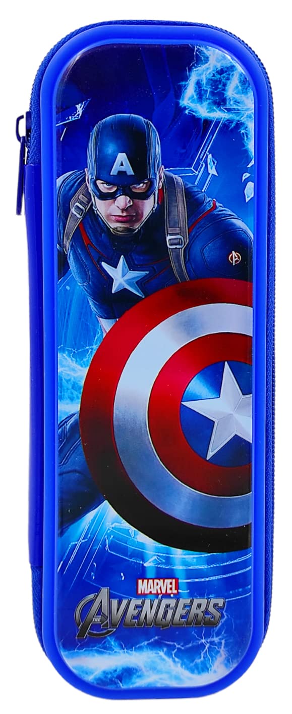 Johnnie Boy Captain America Pencil Box with Built-in Pencil Stand - Durable & Spacious Zippered Pencil Case for Boys (Dark Blue) - Perfect for School, Office & Travel Organization